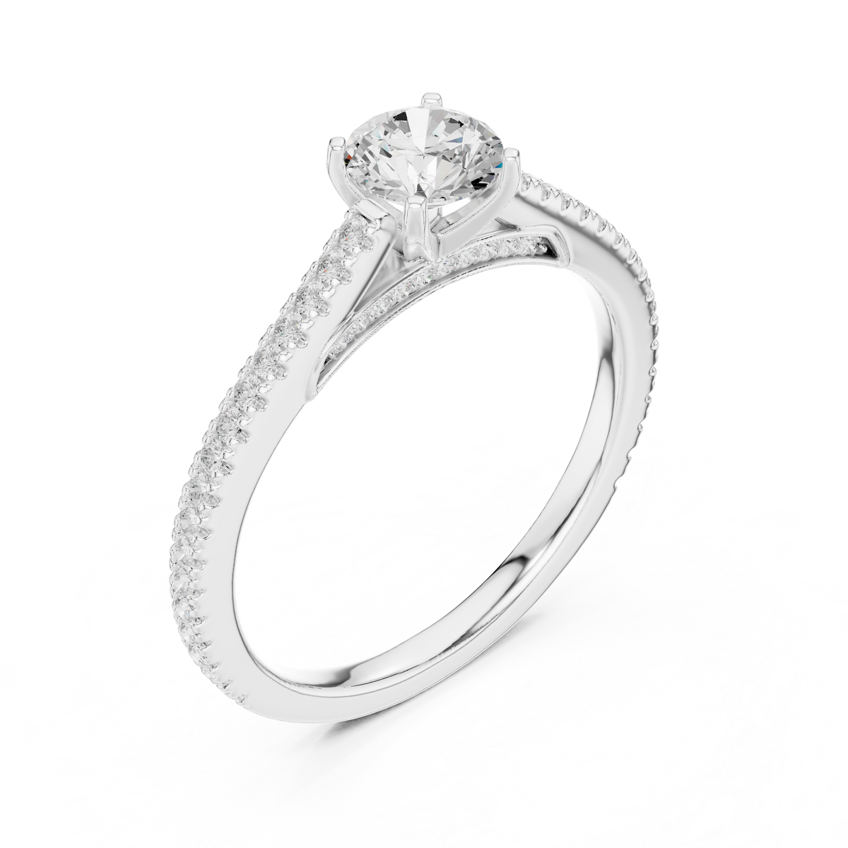 Gold 1Ct 4Prong Solitaire Round Pave Shank Lab Grown Diamond Philon Ring
