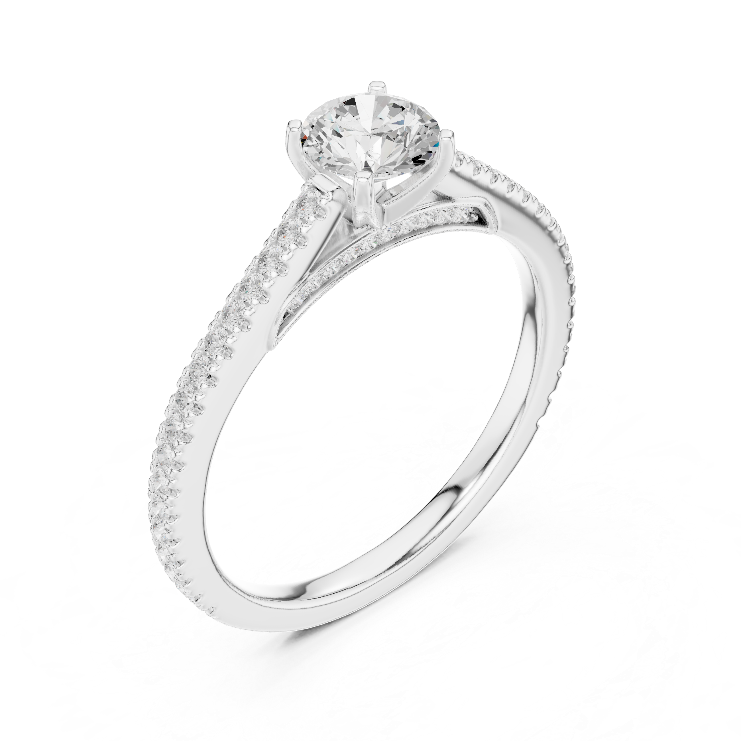 Gold 1Ct Pave Solitaire Design Round Lab Grown Diamond Kyvelle Ring