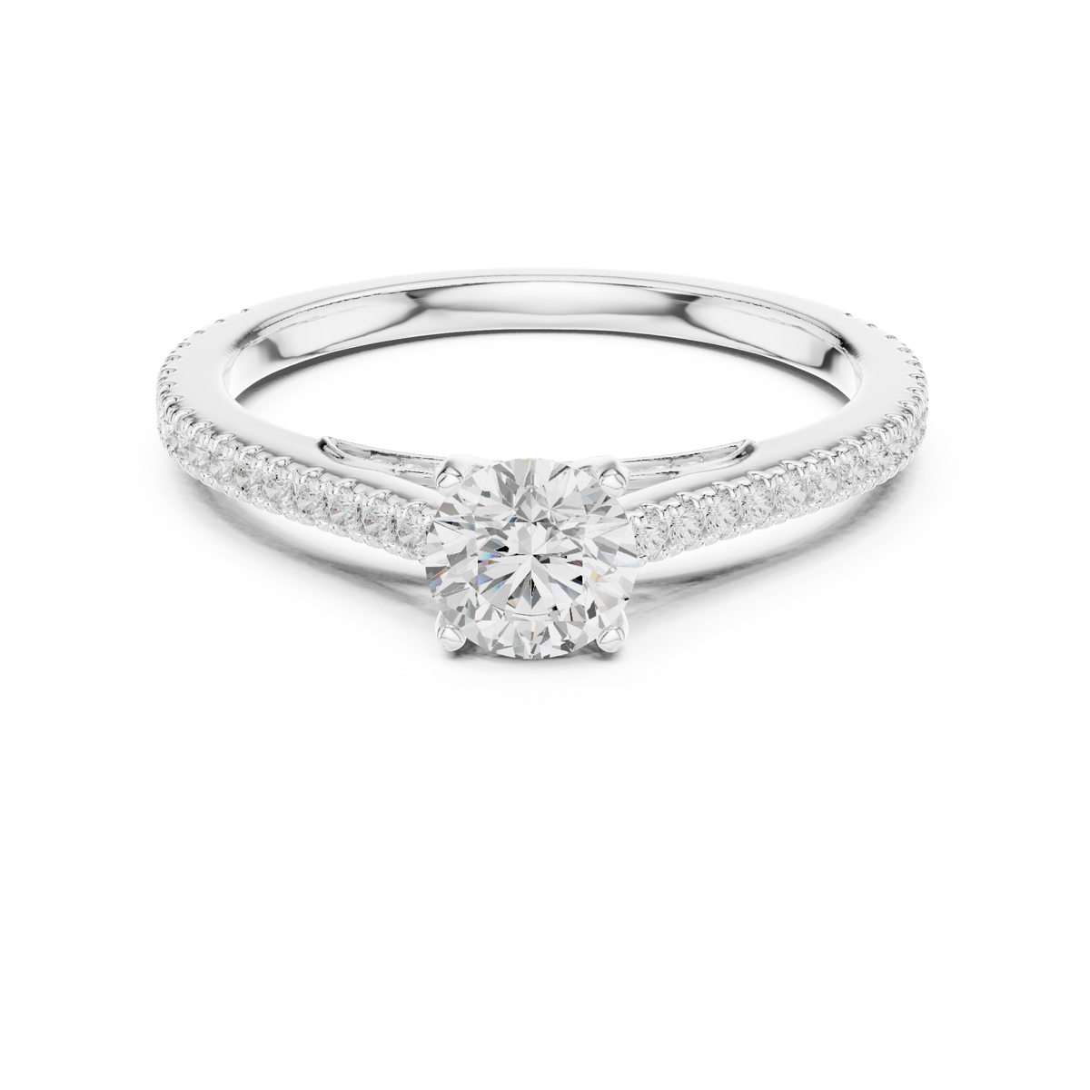 Gold 1Ct 4Prong Solitaire Round Pave Shank Lab Grown Diamond Philon Ring