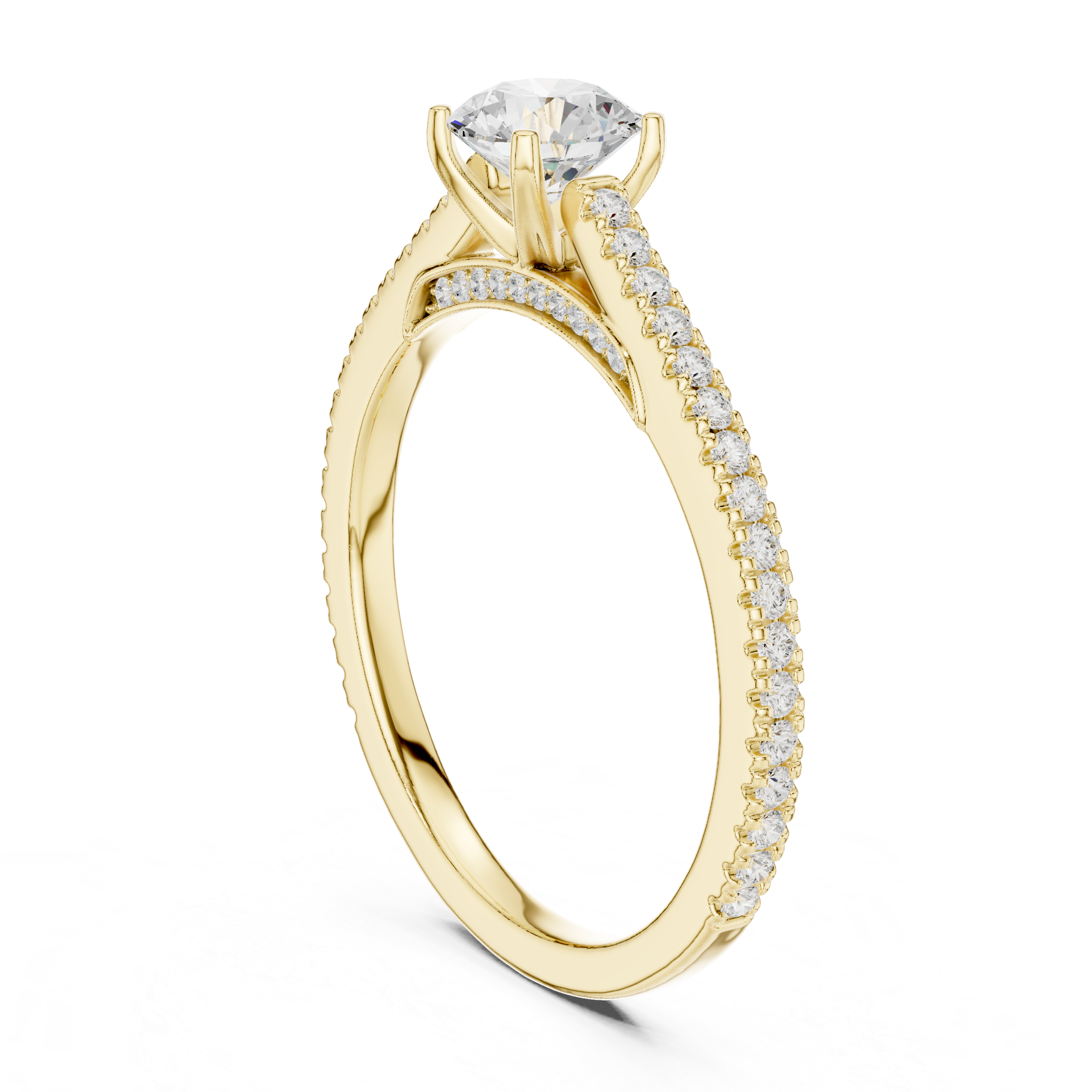 Gold 1Ct 4Prong Solitaire Round Pave Shank Lab Grown Diamond Philon Ring