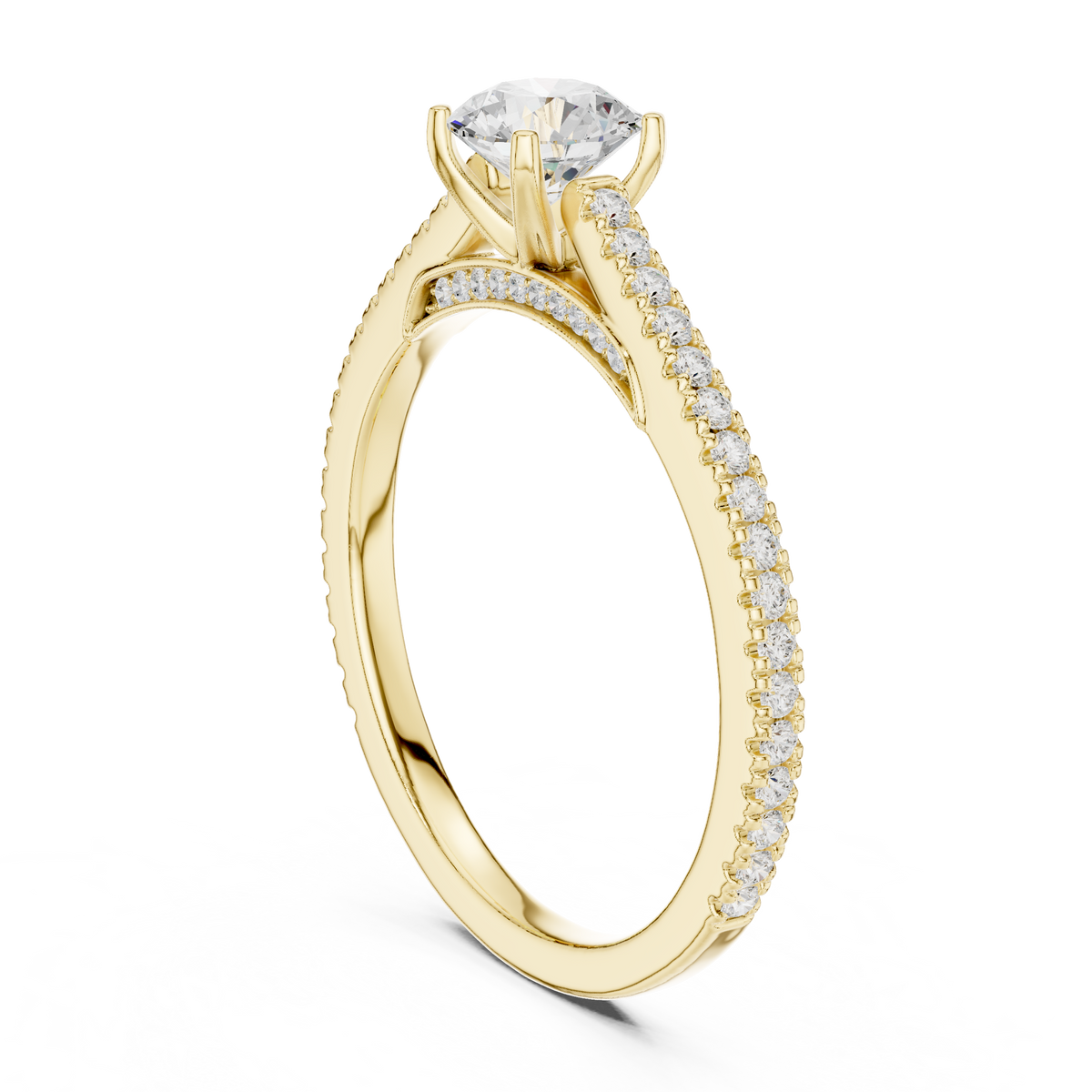 Gold 1Ct 4Prong Solitaire Round Pave Shank Lab Grown Diamond Philon Ring