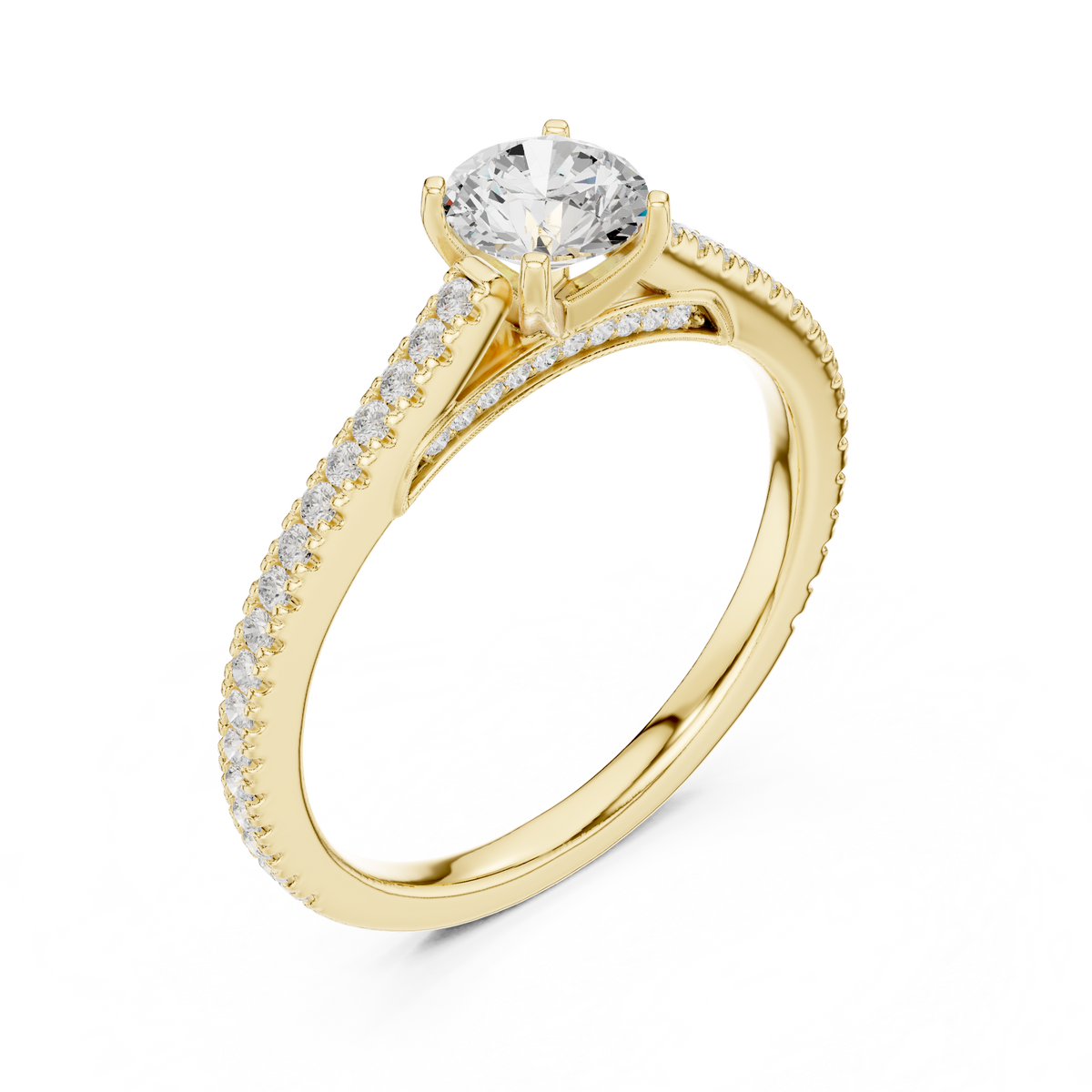 Gold 1Ct 4Prong Solitaire Round Pave Shank Lab Grown Diamond Philon Ring