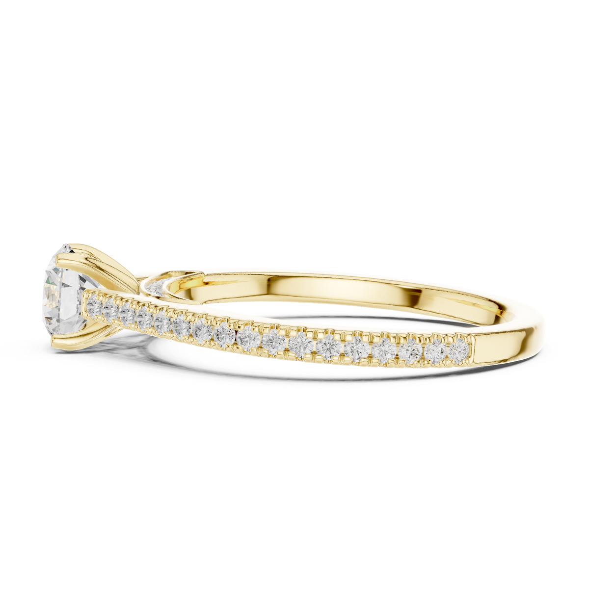 Gold 1Ct 4Prong Solitaire Round Pave Shank Lab Grown Diamond Philon Ring