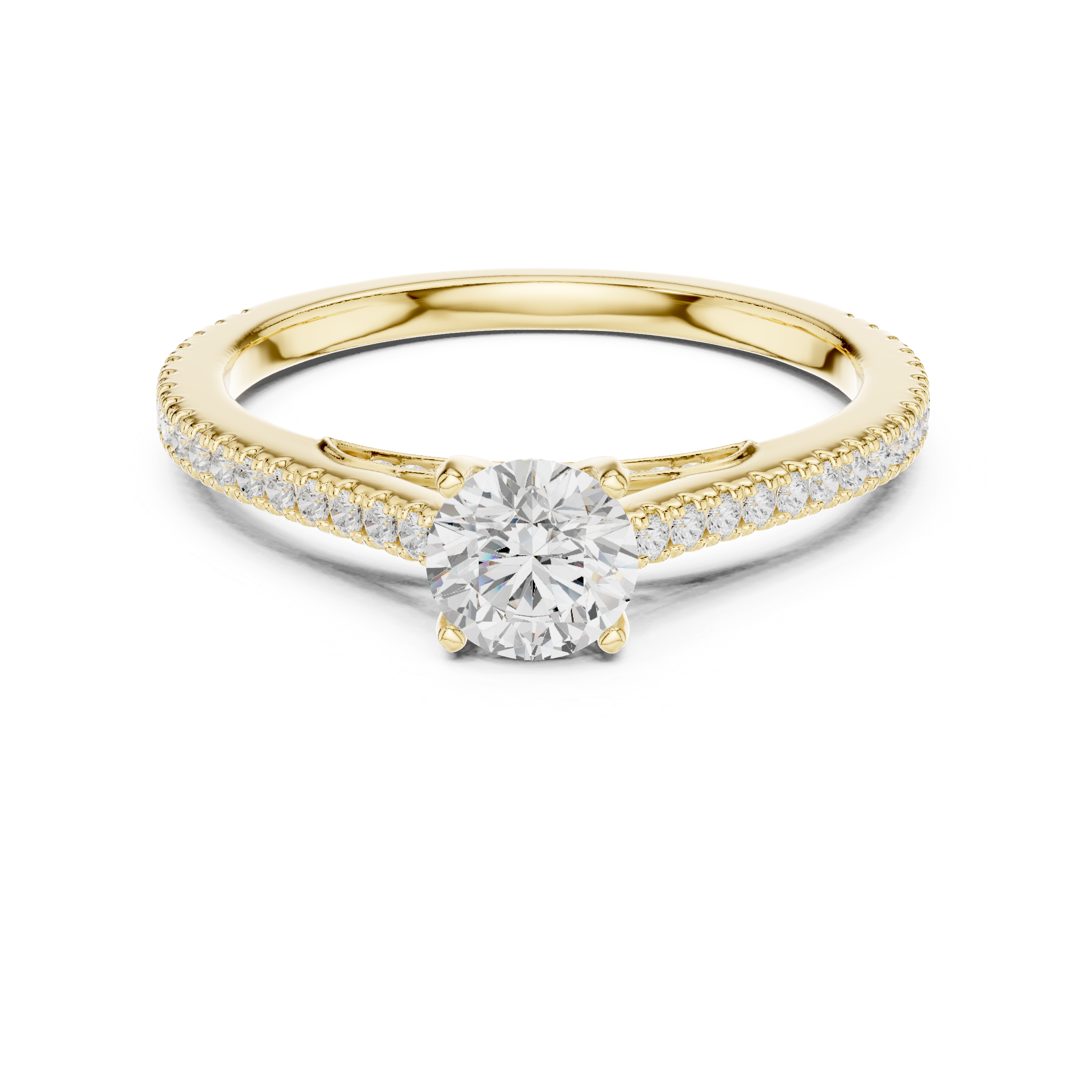 Gold 1Ct 4Prong Solitaire Round Pave Shank Lab Grown Diamond Philon Ring