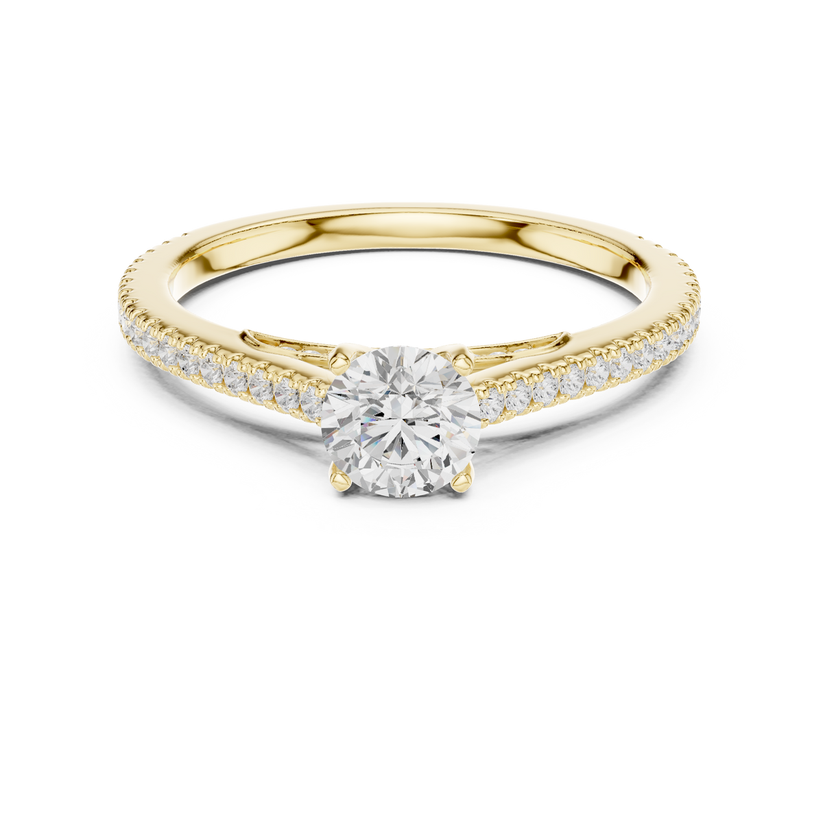 Gold 1Ct 4Prong Solitaire Round Pave Shank Lab Grown Diamond Philon Ring