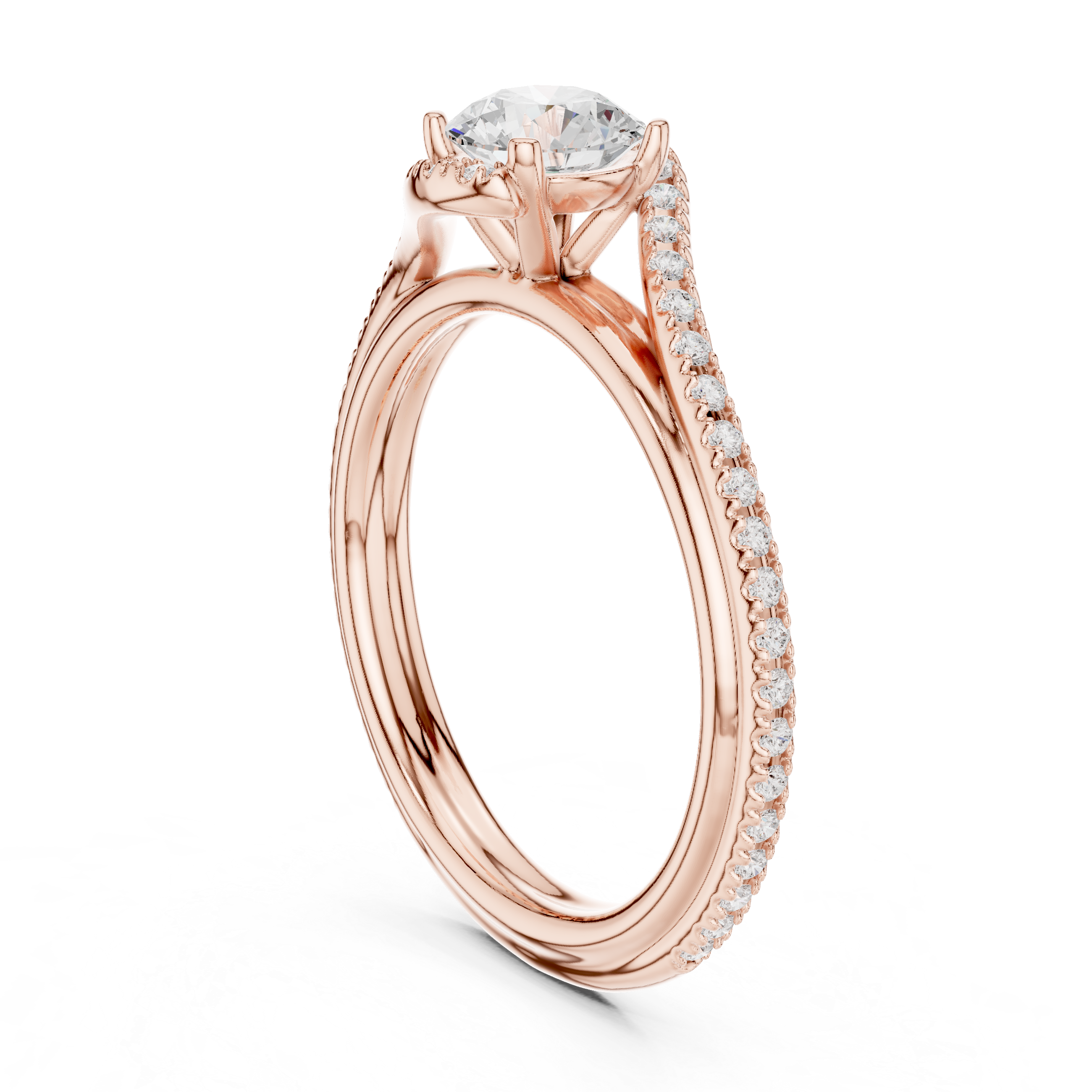 Gold 1Ct Solitaire Round Twisted Pave Lab Grown Diamond Timaeus Ring