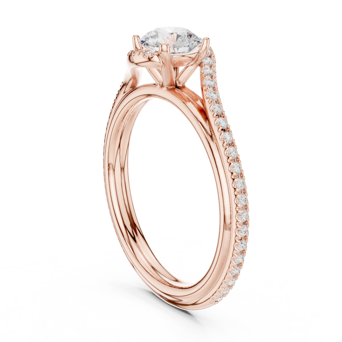 Gold 1Ct Solitaire Round Twisted Pave Lab Grown Diamond Timaeus Ring