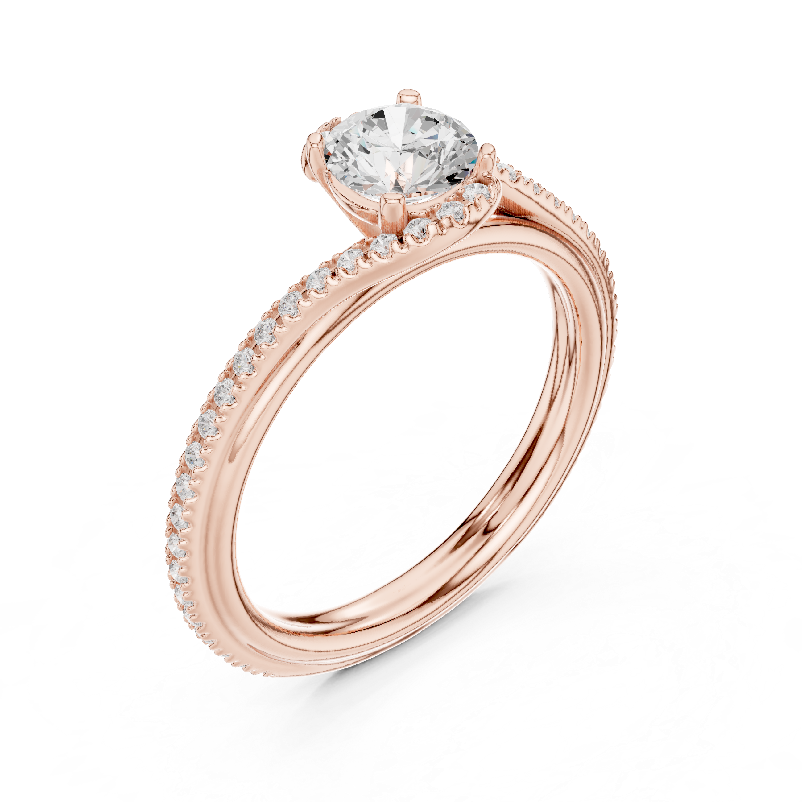Gold 1Ct Solitaire Round Twisted Pave Lab Grown Diamond Timaeus Ring