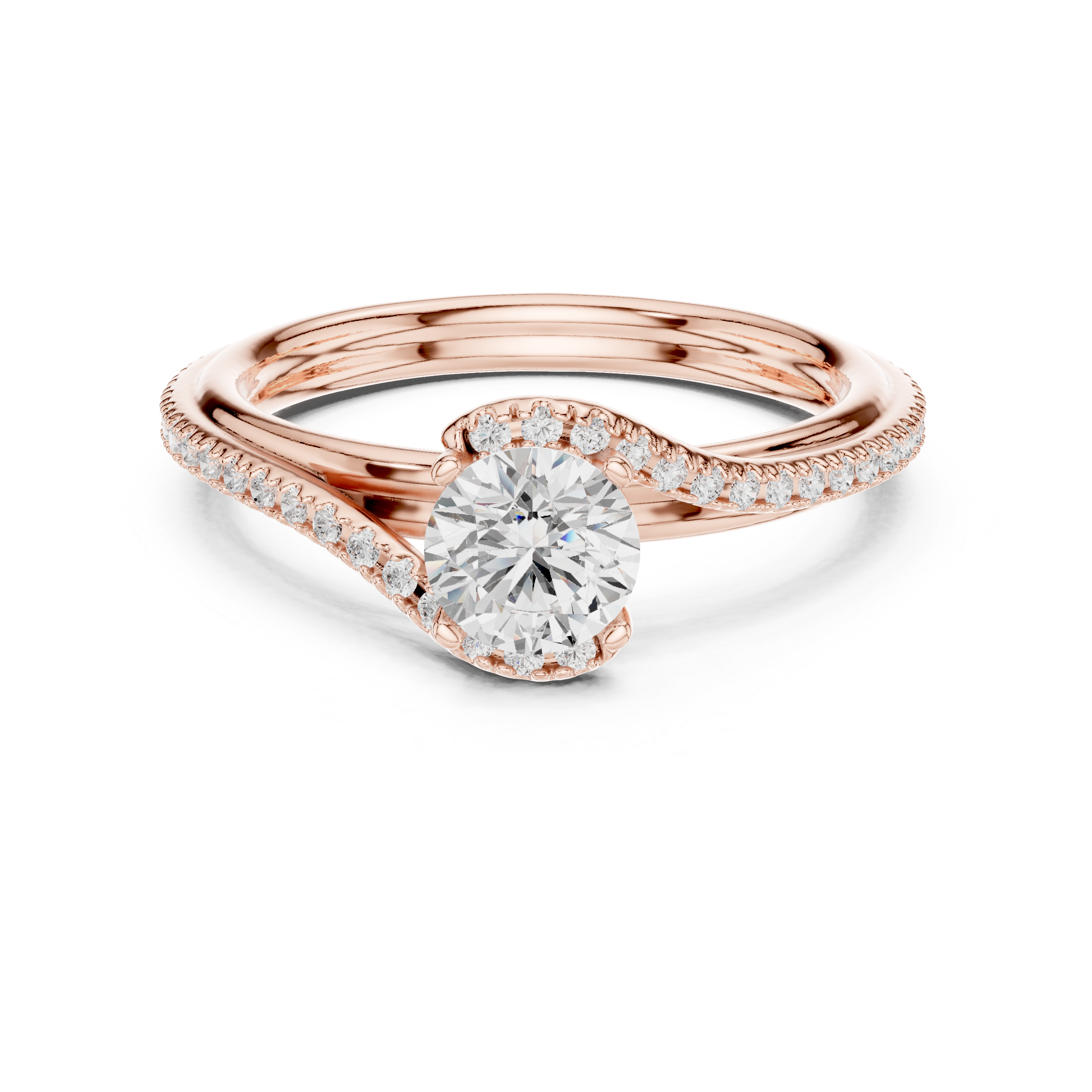 Gold 1Ct Solitaire Round Twisted Pave Lab Grown Diamond Timaeus Ring