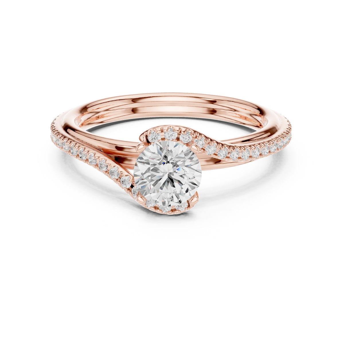 Gold 1Ct Solitaire Round Twisted Pave Lab Grown Diamond Timaeus Ring