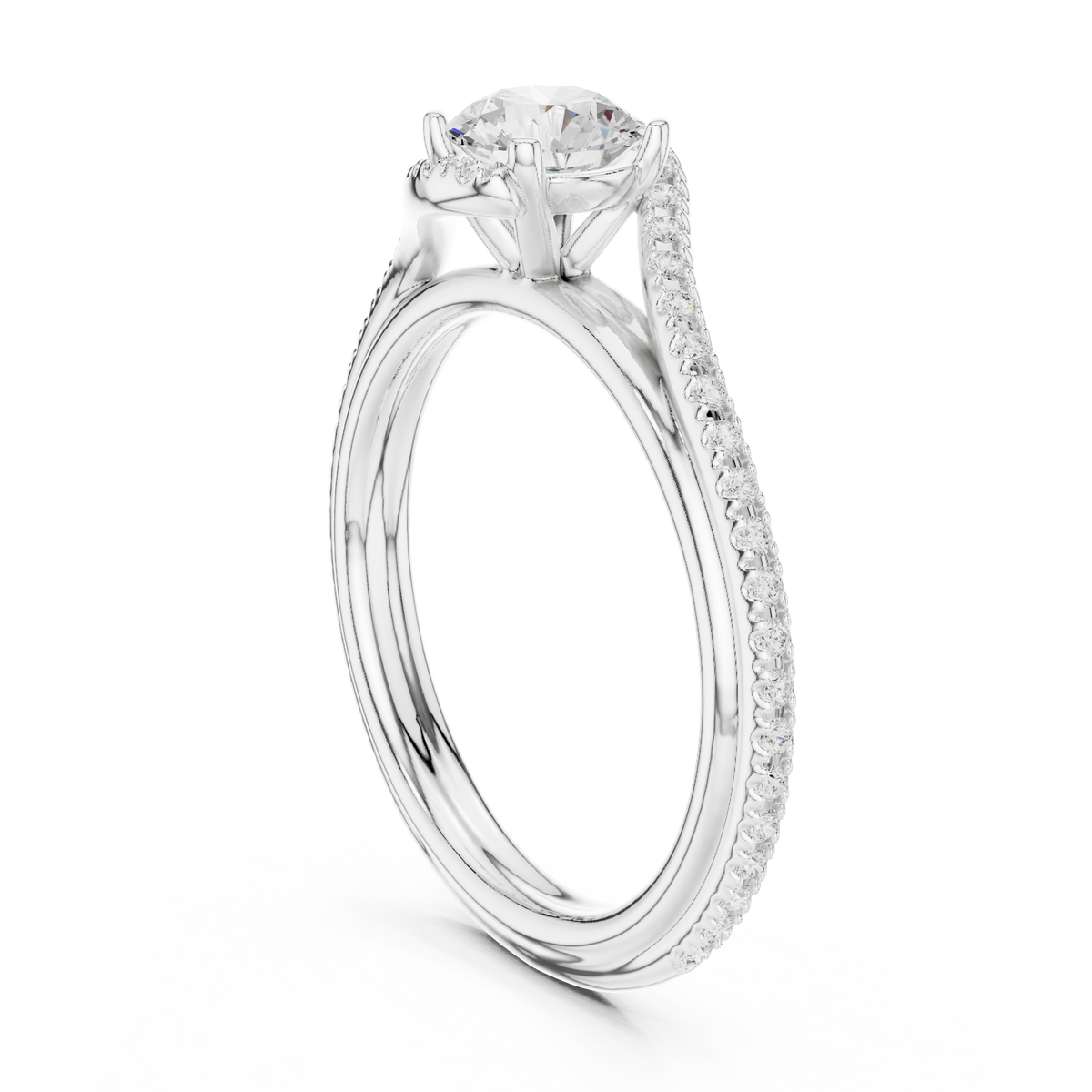 Gold 1Ct Solitaire Round Twisted Pave Lab Grown Diamond Timaeus Ring