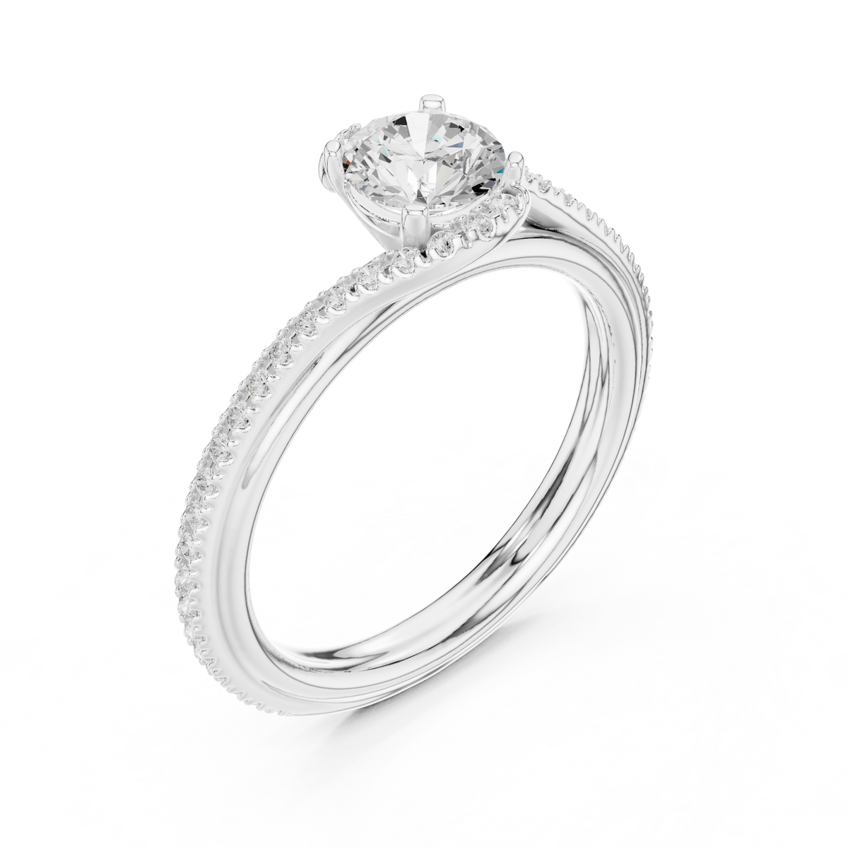 Gold 1Ct Solitaire Round Twisted Pave Lab Grown Diamond Timaeus Ring