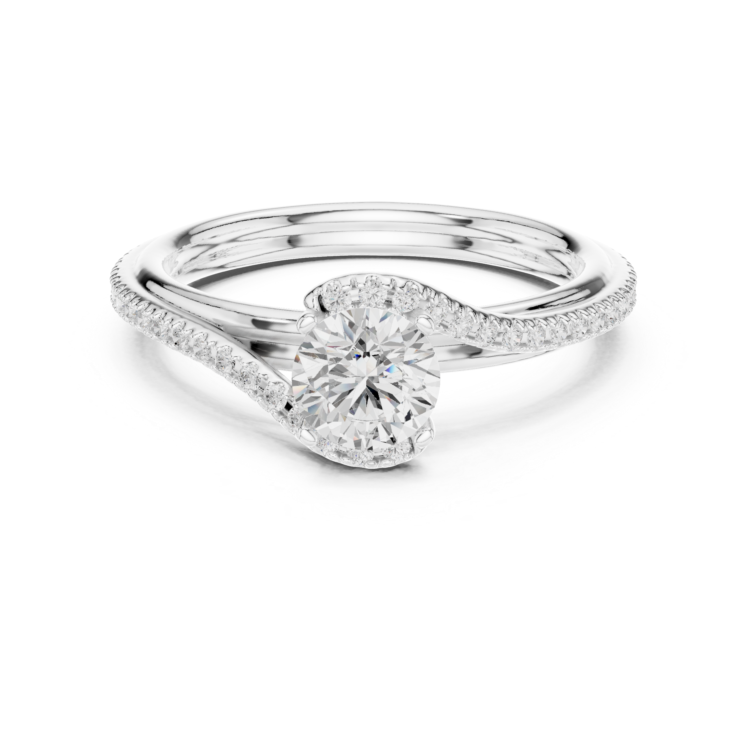 Gold 1Ct Solitaire Round Twisted Pave Lab Grown Diamond Timaeus Ring