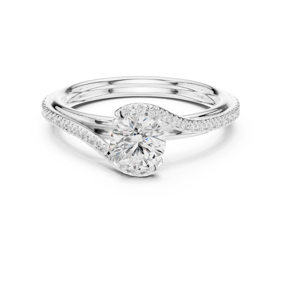Gold 1Ct Solitaire Round Twisted Pave Lab Grown Diamond Timaeus Ring
