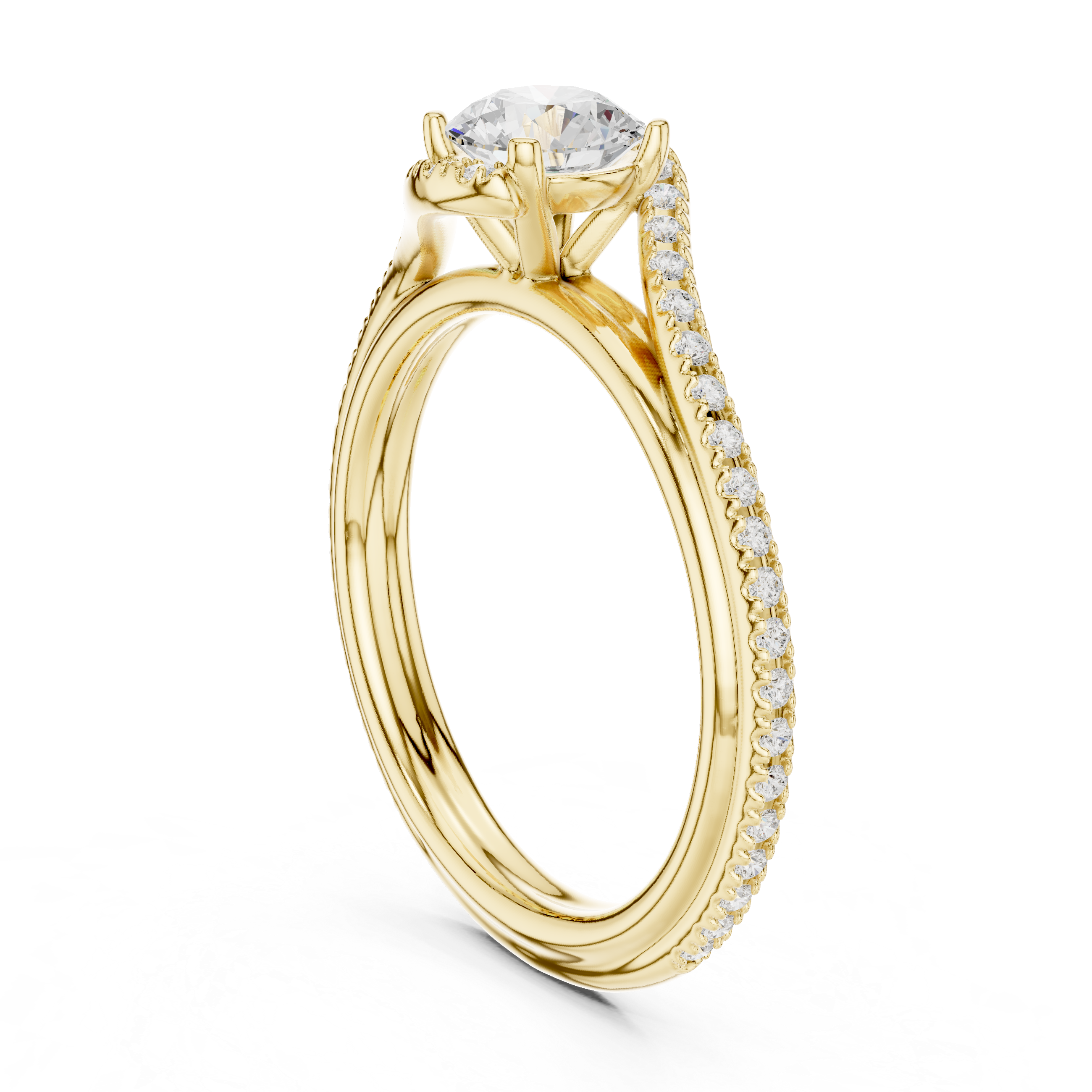 Gold 1Ct Solitaire Round Twisted Pave Lab Grown Diamond Timaeus Ring