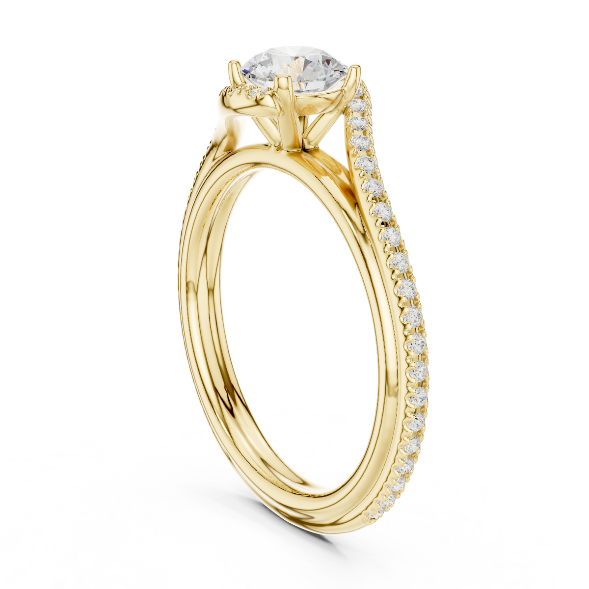 Gold 1Ct Solitaire Round Twisted Pave Lab Grown Diamond Timaeus Ring