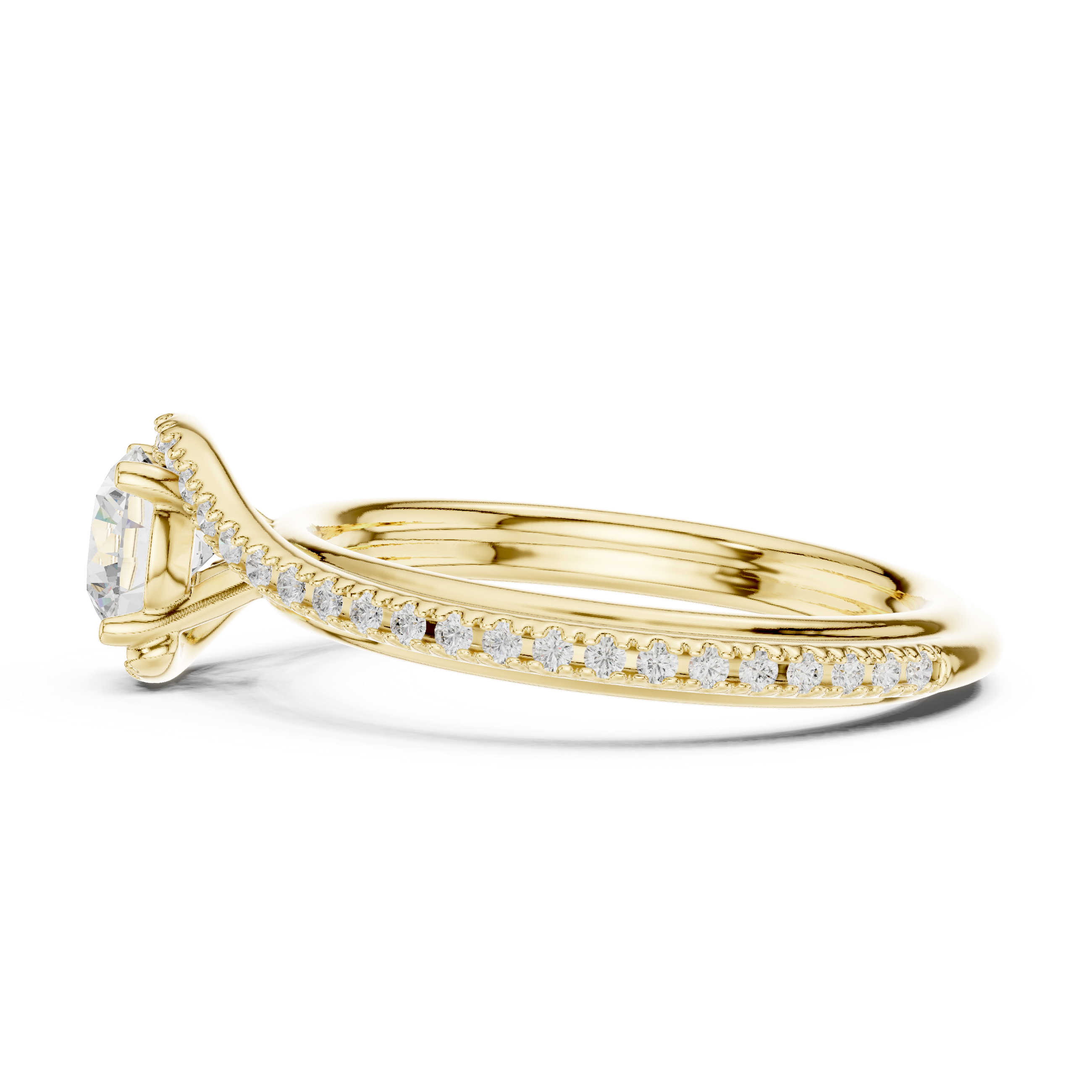 Gold 1Ct Solitaire Round Twisted Pave Lab Grown Diamond Timaeus Ring