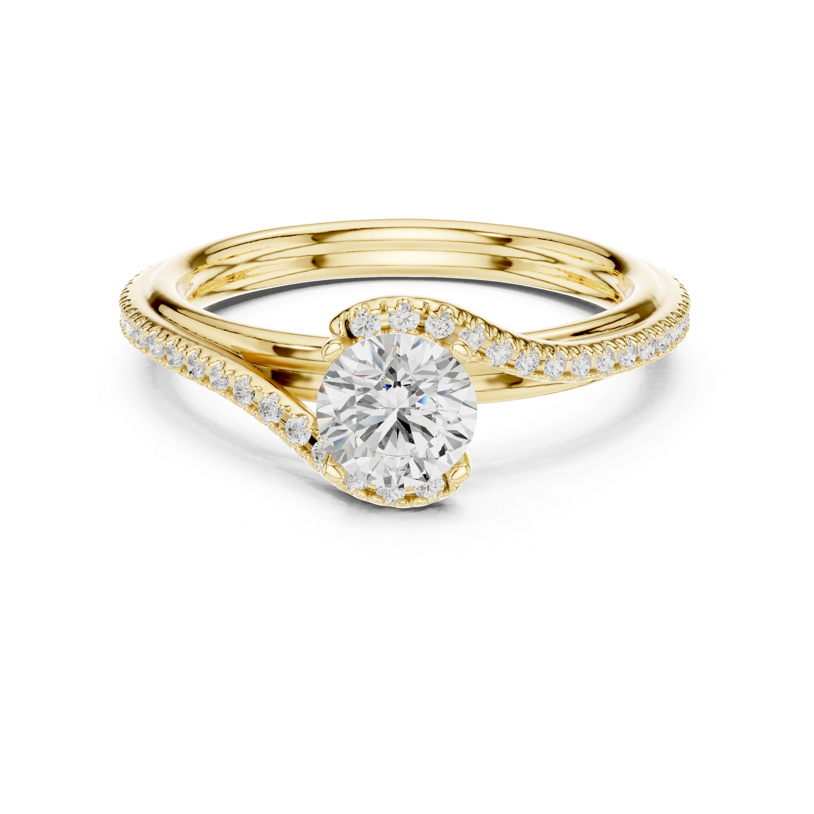 Gold 1Ct Solitaire Round Twisted Pave Lab Grown Diamond Timaeus Ring