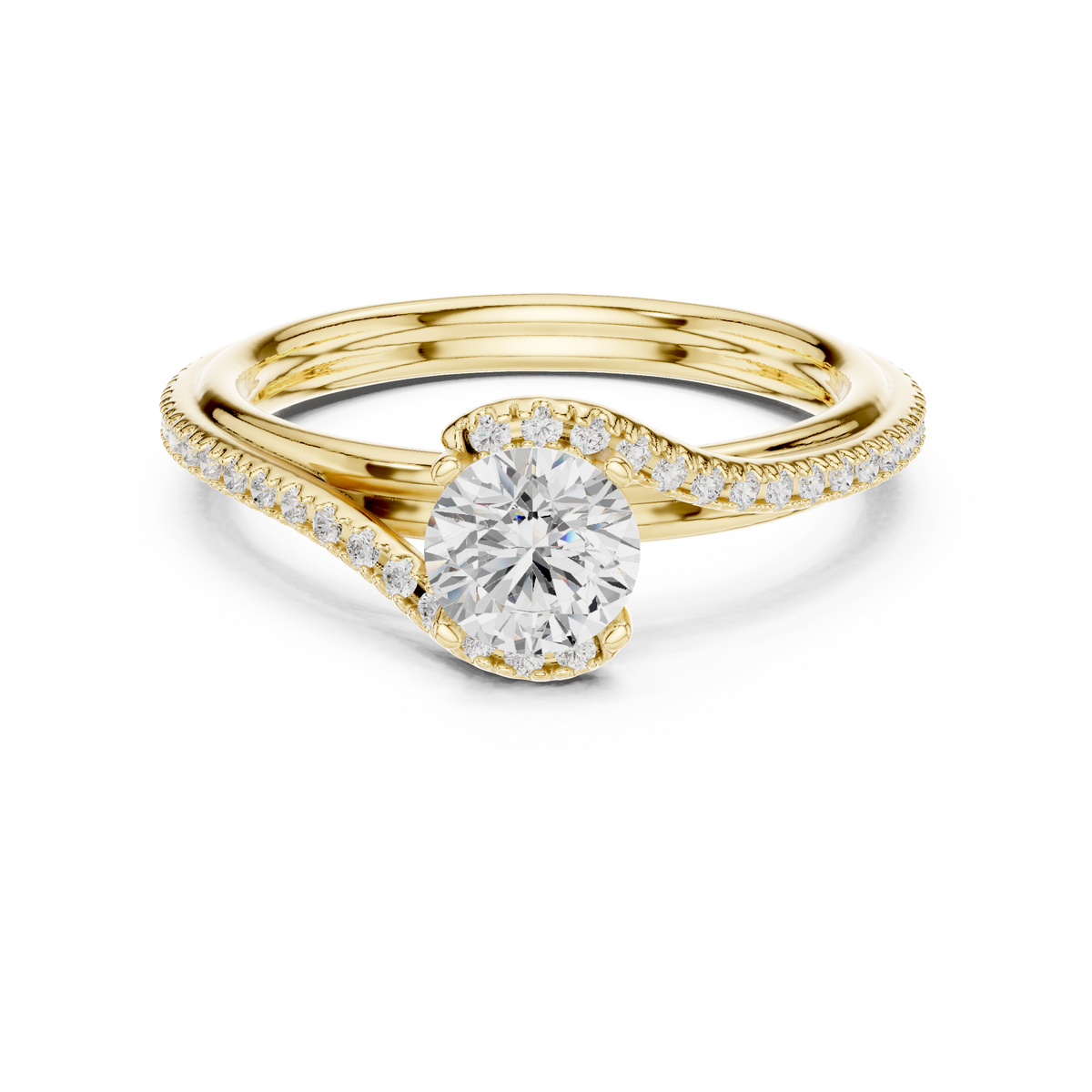 Gold 1Ct Solitaire Round Twisted Pave Lab Grown Diamond Timaeus Ring