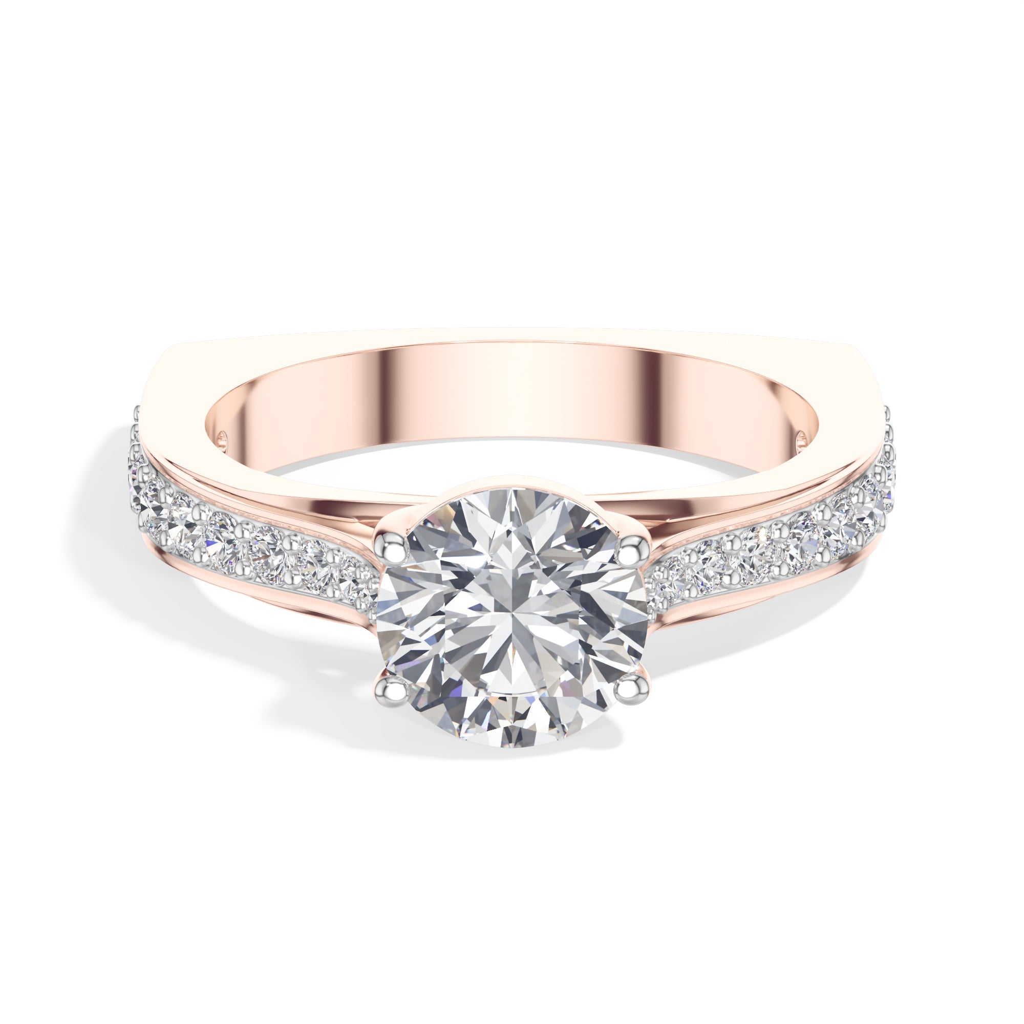Rose Gold 2Ct Solitaire Side Stone Round Lab Grown Diamond Orlixa Ring