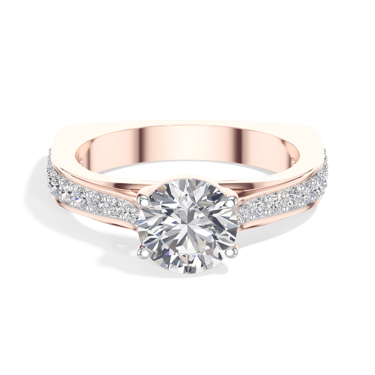 Rose Gold 2Ct Solitaire Side Stone Round Lab Grown Diamond Orlixa Ring