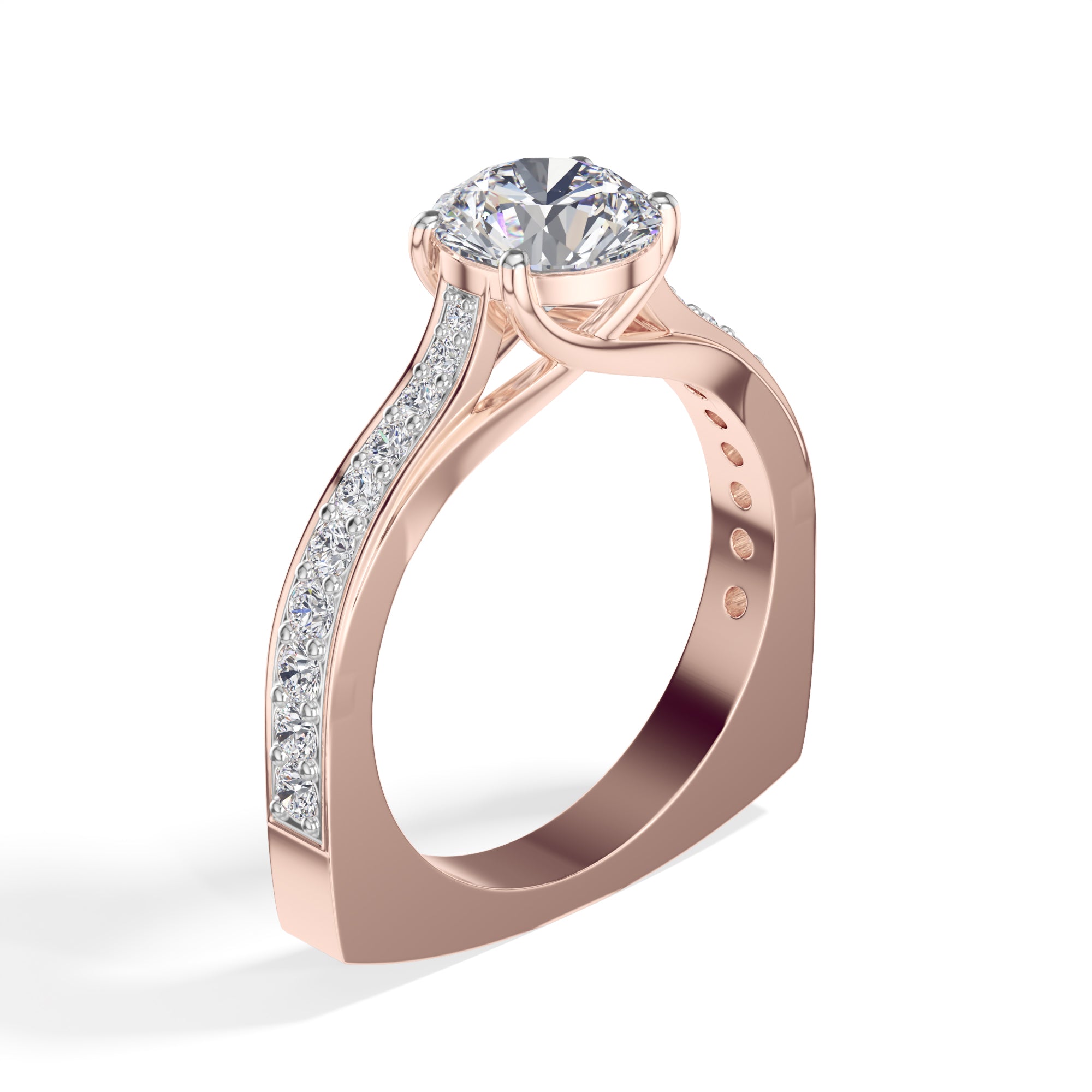 Rose Gold 2Ct Solitaire Side Stone Round Lab Grown Diamond Orlixa Ring