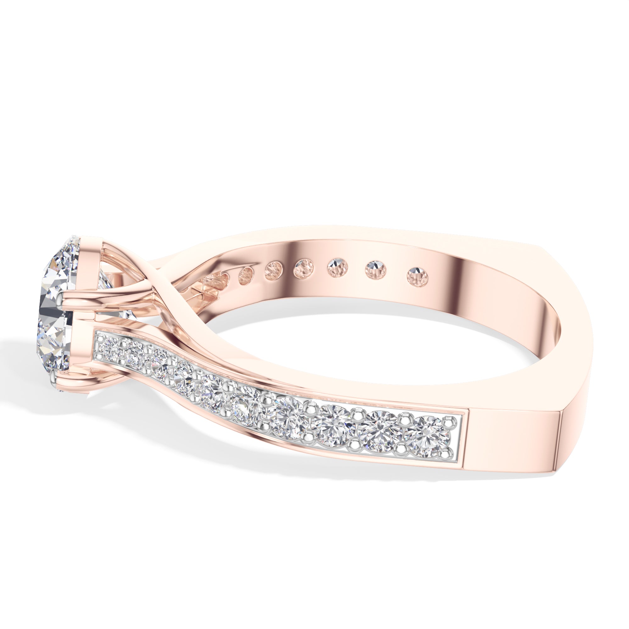 Rose Gold 2Ct Solitaire Side Stone Round Lab Grown Diamond Orlixa Ring