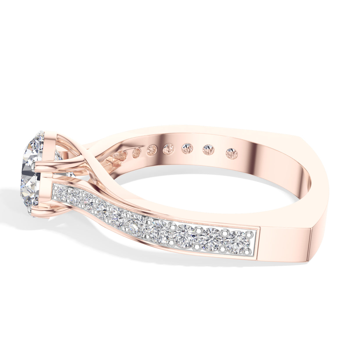 Rose Gold 2Ct Solitaire Side Stone Round Lab Grown Diamond Orlixa Ring
