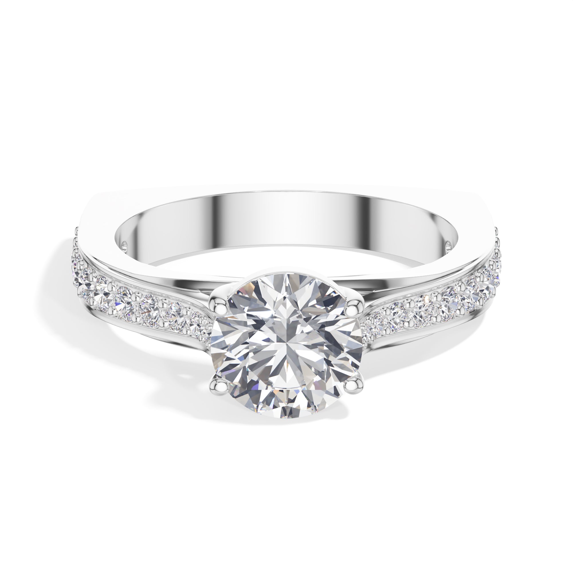 White Gold 2Ct Solitaire Side Stone Round Lab Grown Diamond Orlixa Ring