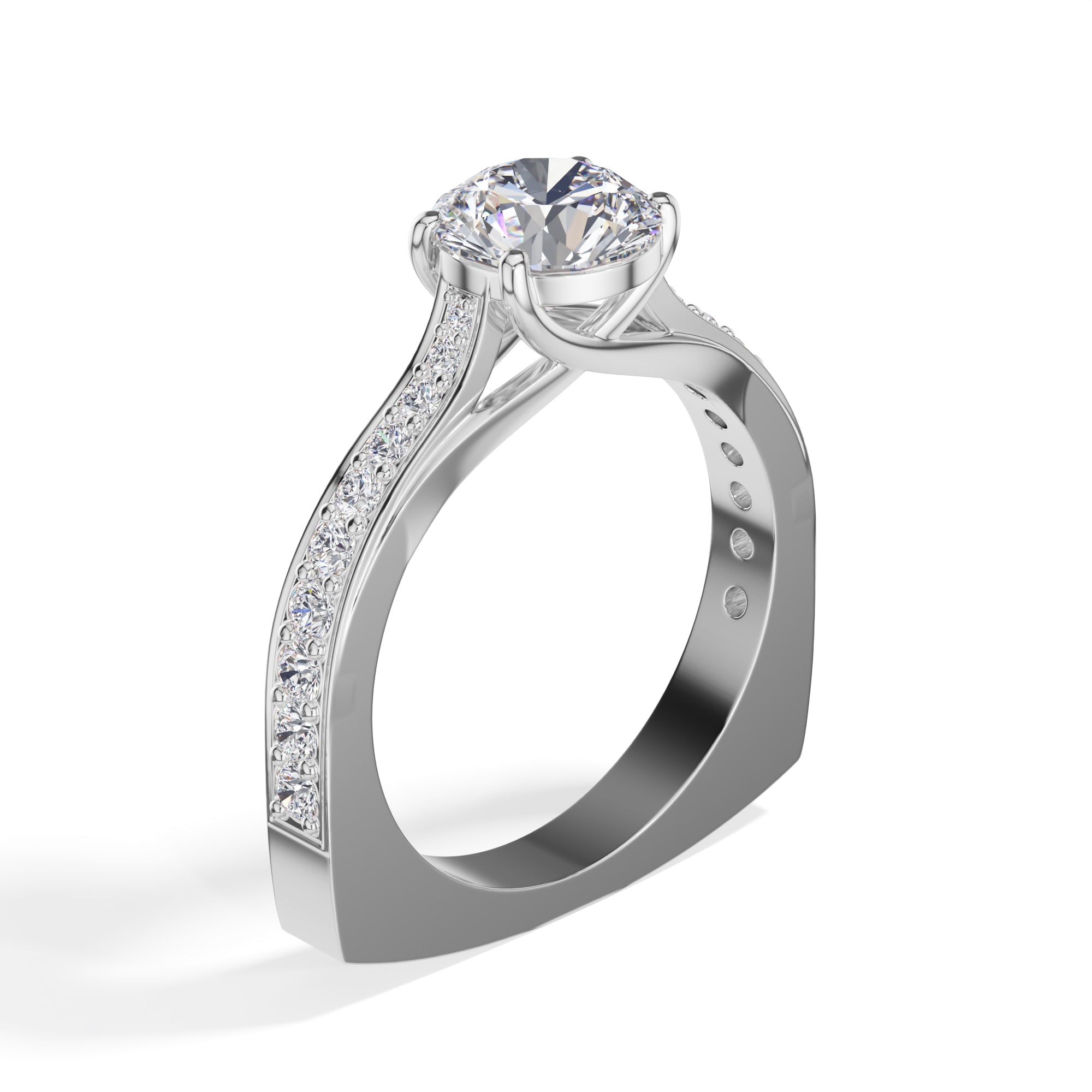 White Gold 2Ct Solitaire Side Stone Round Lab Grown Diamond Orlixa Ring