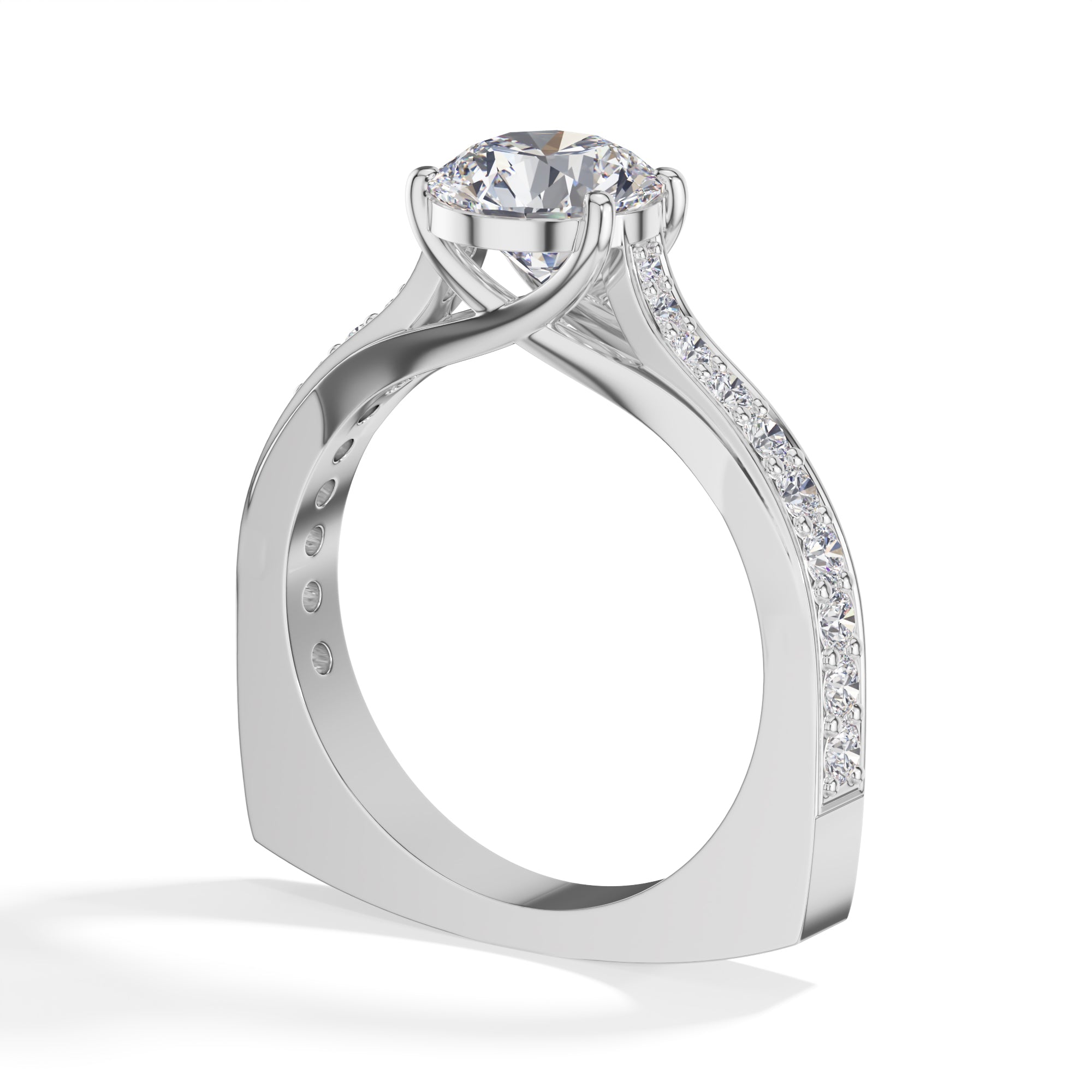 White Gold 2Ct Solitaire Side Stone Round Lab Grown Diamond Orlixa Ring