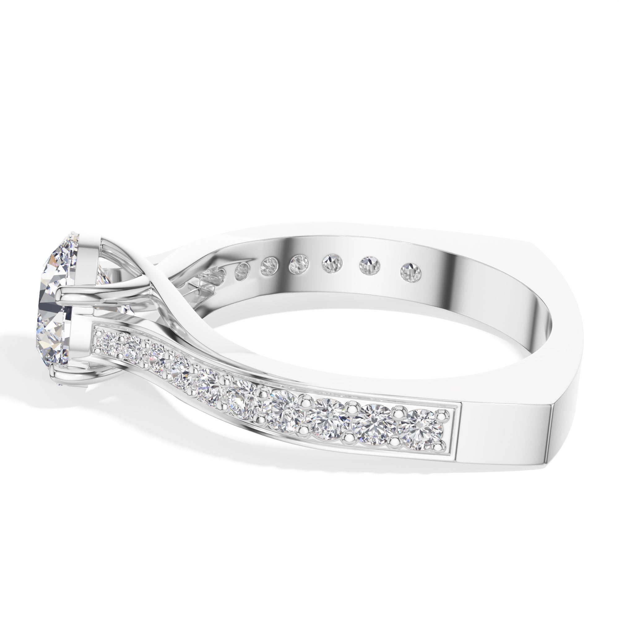 White Gold 2Ct Solitaire Side Stone Round Lab Grown Diamond Orlixa Ring