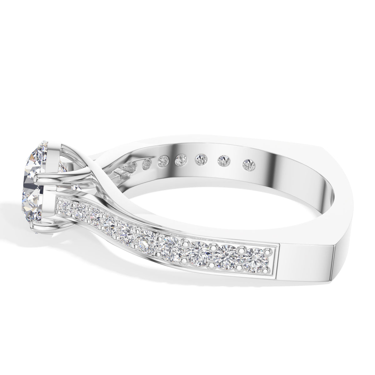 White Gold 2Ct Solitaire Side Stone Round Lab Grown Diamond Orlixa Ring