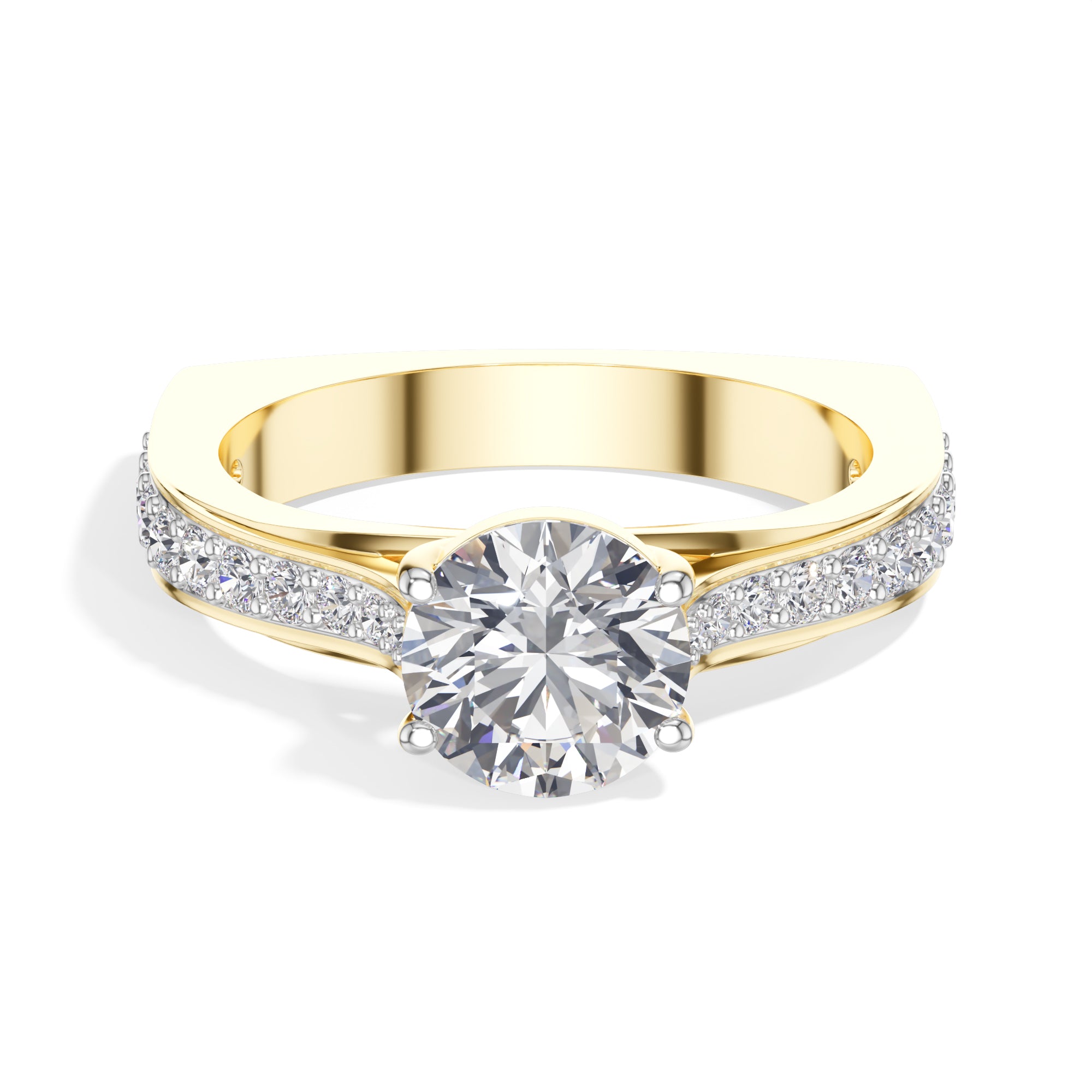 Yellow Gold 2Ct Solitaire Side Stone Round Lab Grown Diamond Orlixa Ring