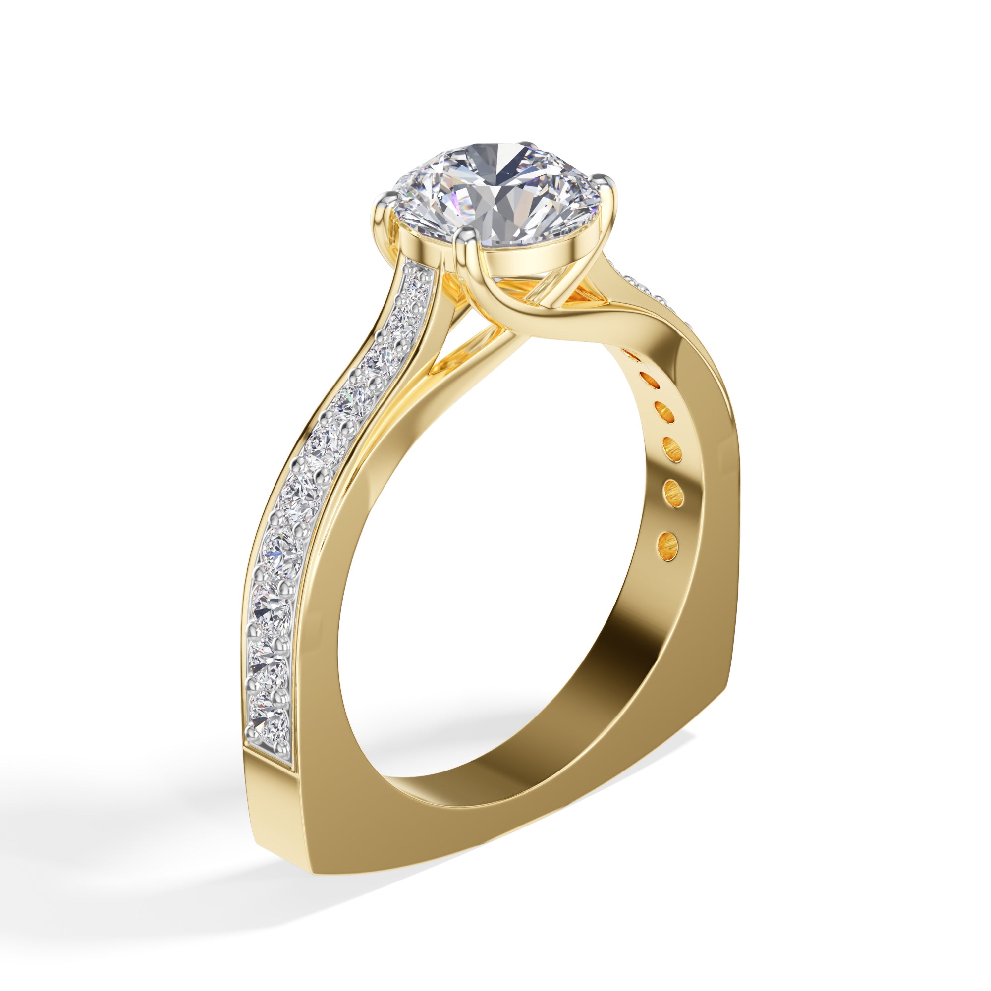 Yellow Gold 2Ct Solitaire Side Stone Round Lab Grown Diamond Orlixa Ring