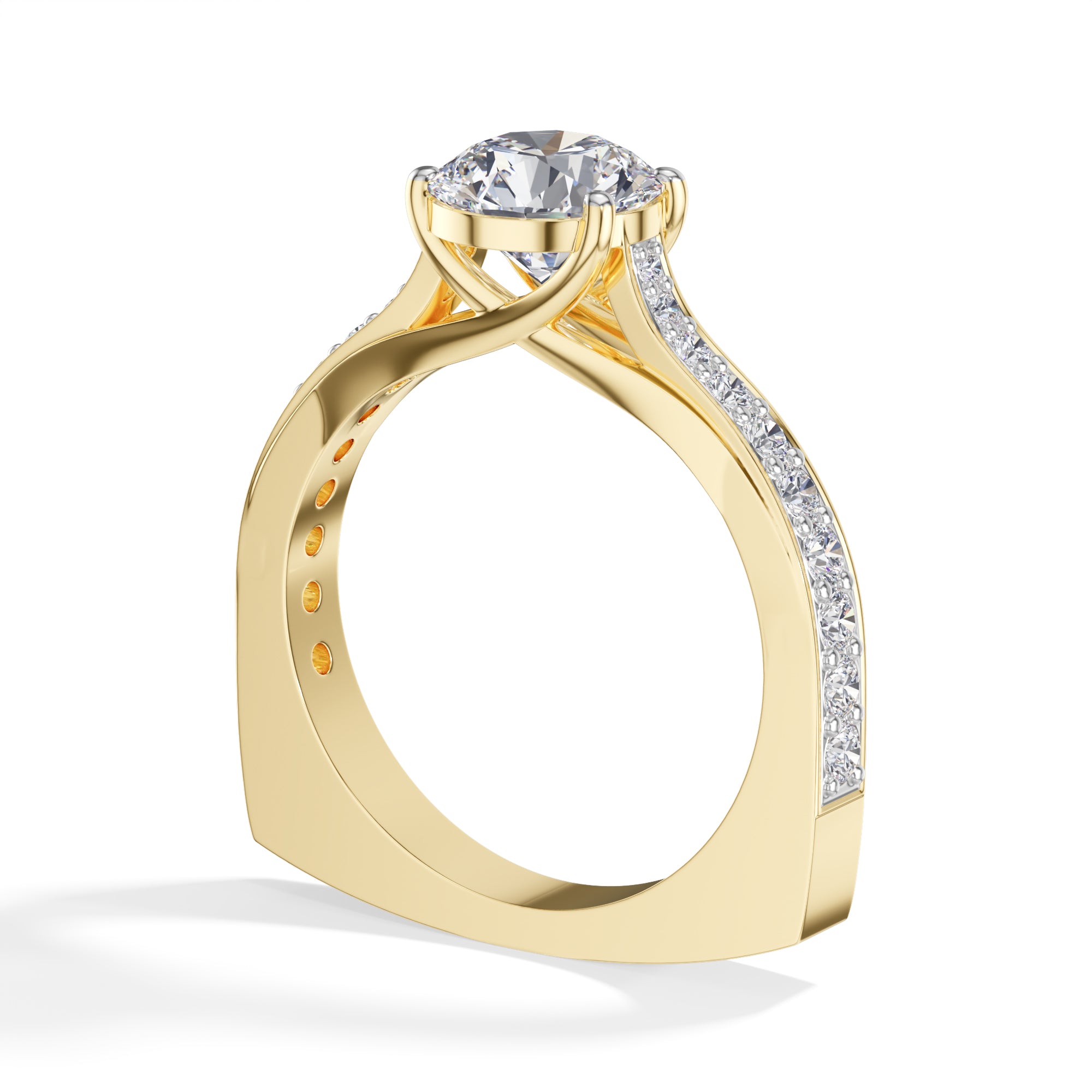 Yellow Gold 2Ct Solitaire Side Stone Round Lab Grown Diamond Orlixa Ring
