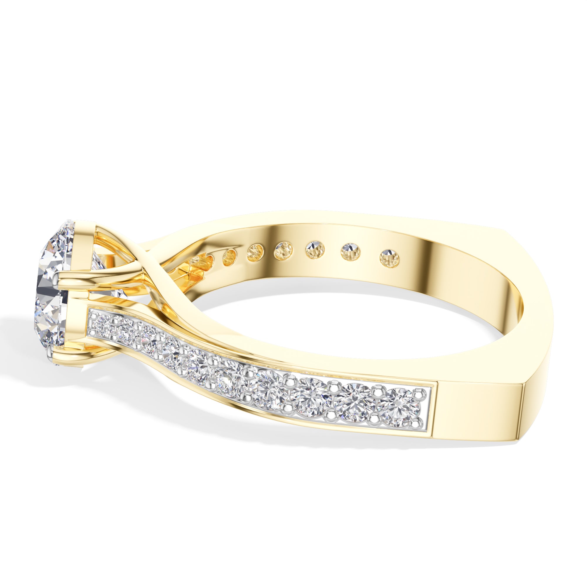 Yellow Gold 2Ct Solitaire Side Stone Round Lab Grown Diamond Orlixa Ring