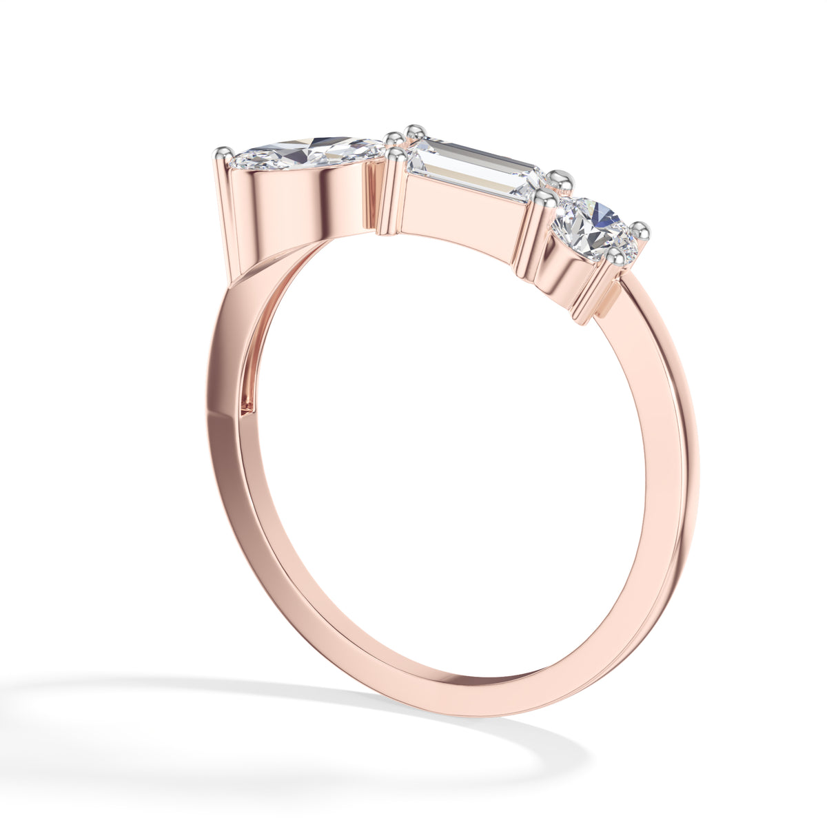 Chord Ring Mixed Cut Three Stone Lab Grown Diamond Baguette Marquise