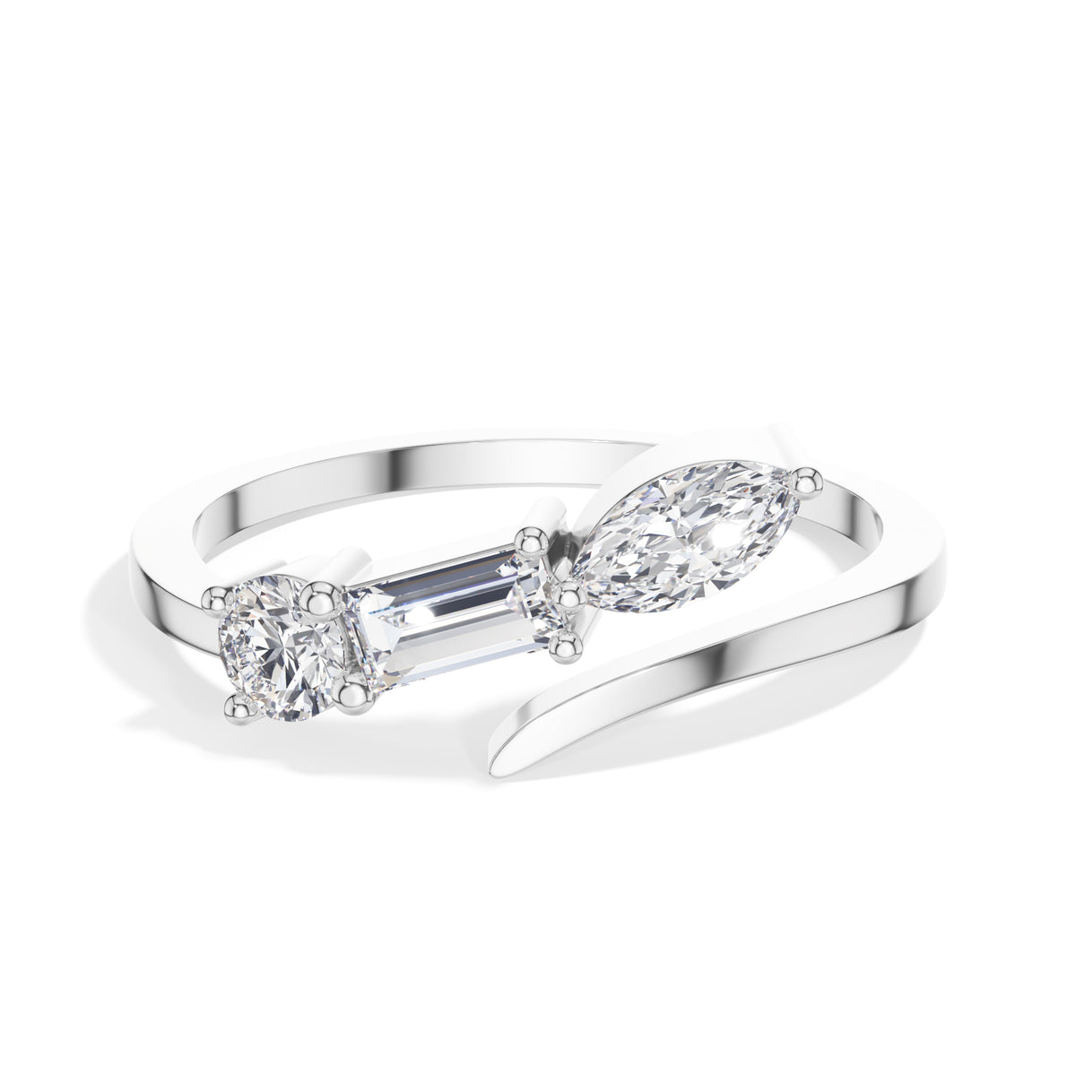 Chord Ring Mixed Cut Three Stone Lab Grown Diamond Baguette Marquise