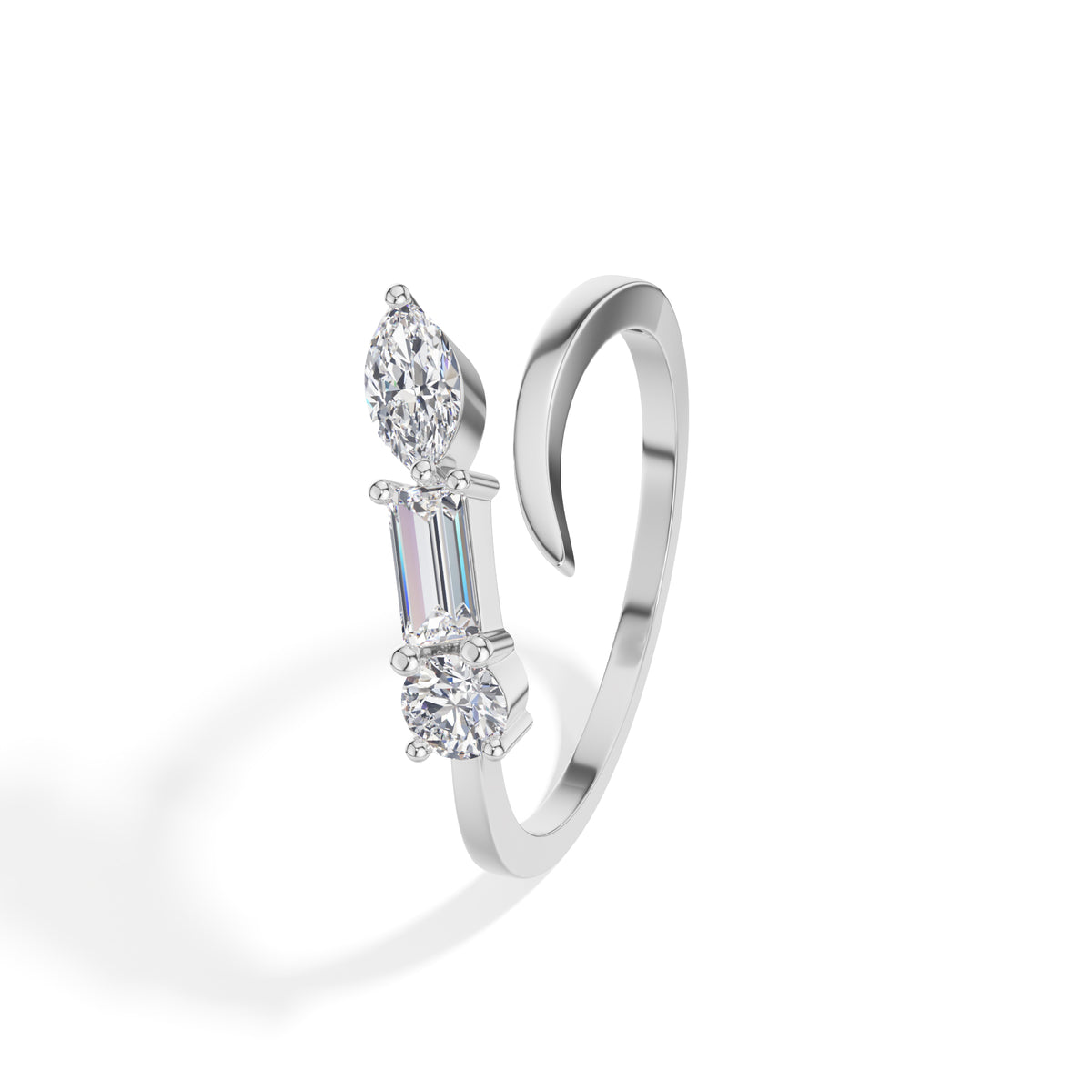 Chord Ring Mixed Cut Three Stone Lab Grown Diamond Baguette Marquise