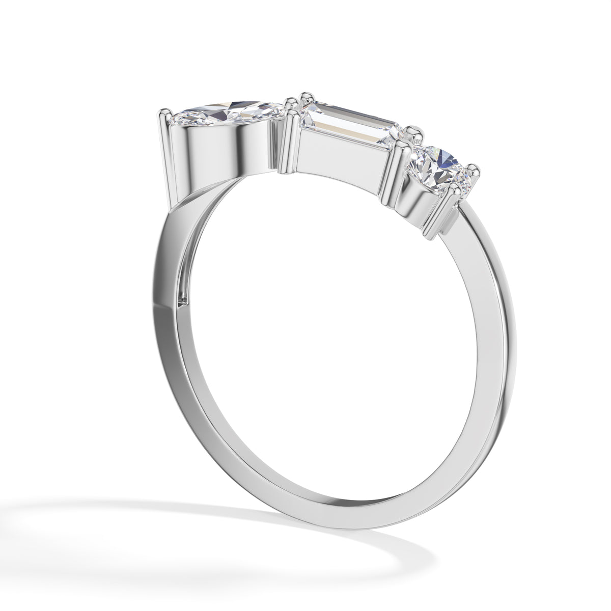 Chord Ring Mixed Cut Three Stone Lab Grown Diamond Baguette Marquise