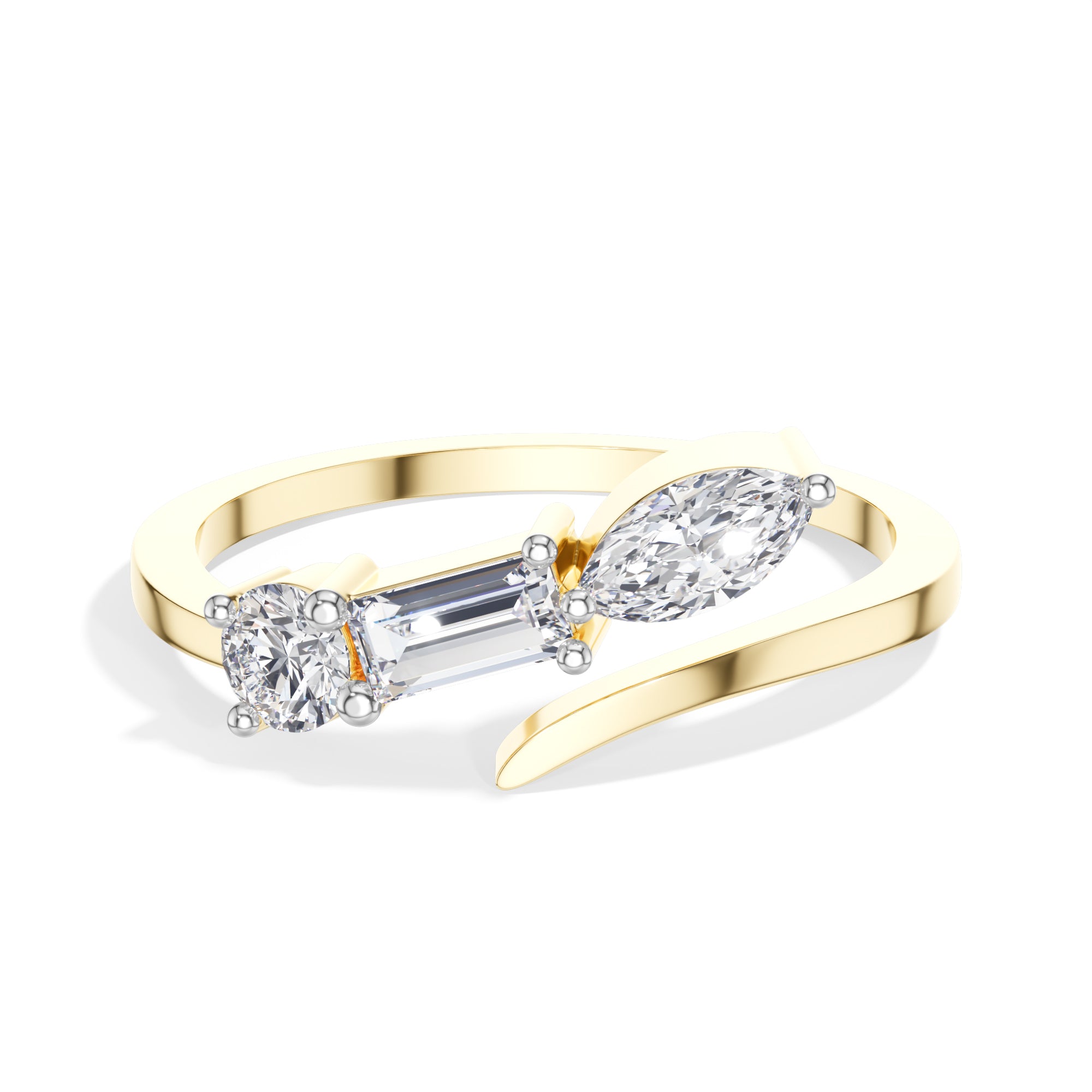 Chord Ring Mixed Cut Three Stone Lab Grown Diamond Baguette Marquise