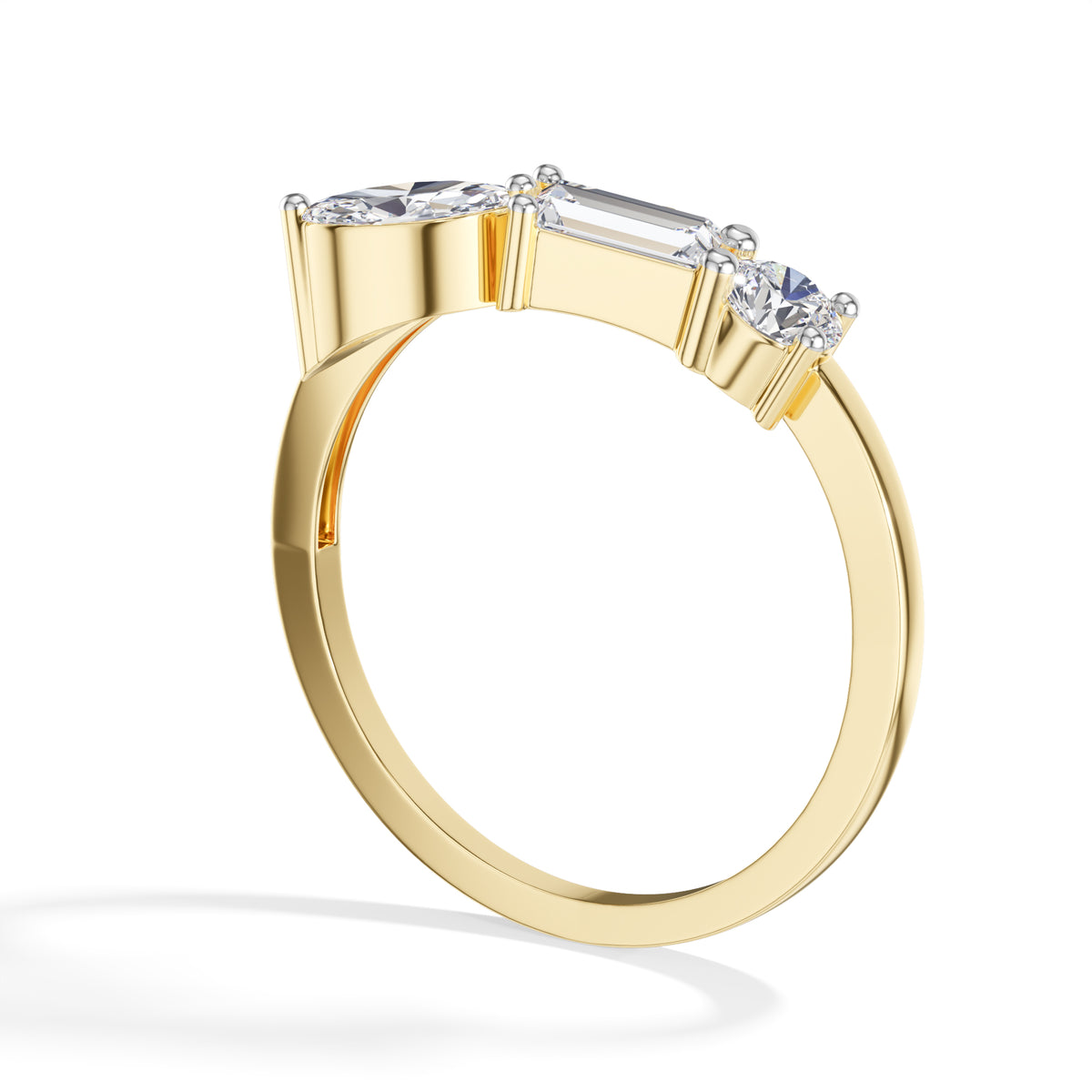 Chord Ring Mixed Cut Three Stone Lab Grown Diamond Baguette Marquise