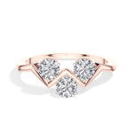 Trinity Ring Round Lab Grown Diamond Three Stone Chevron Band