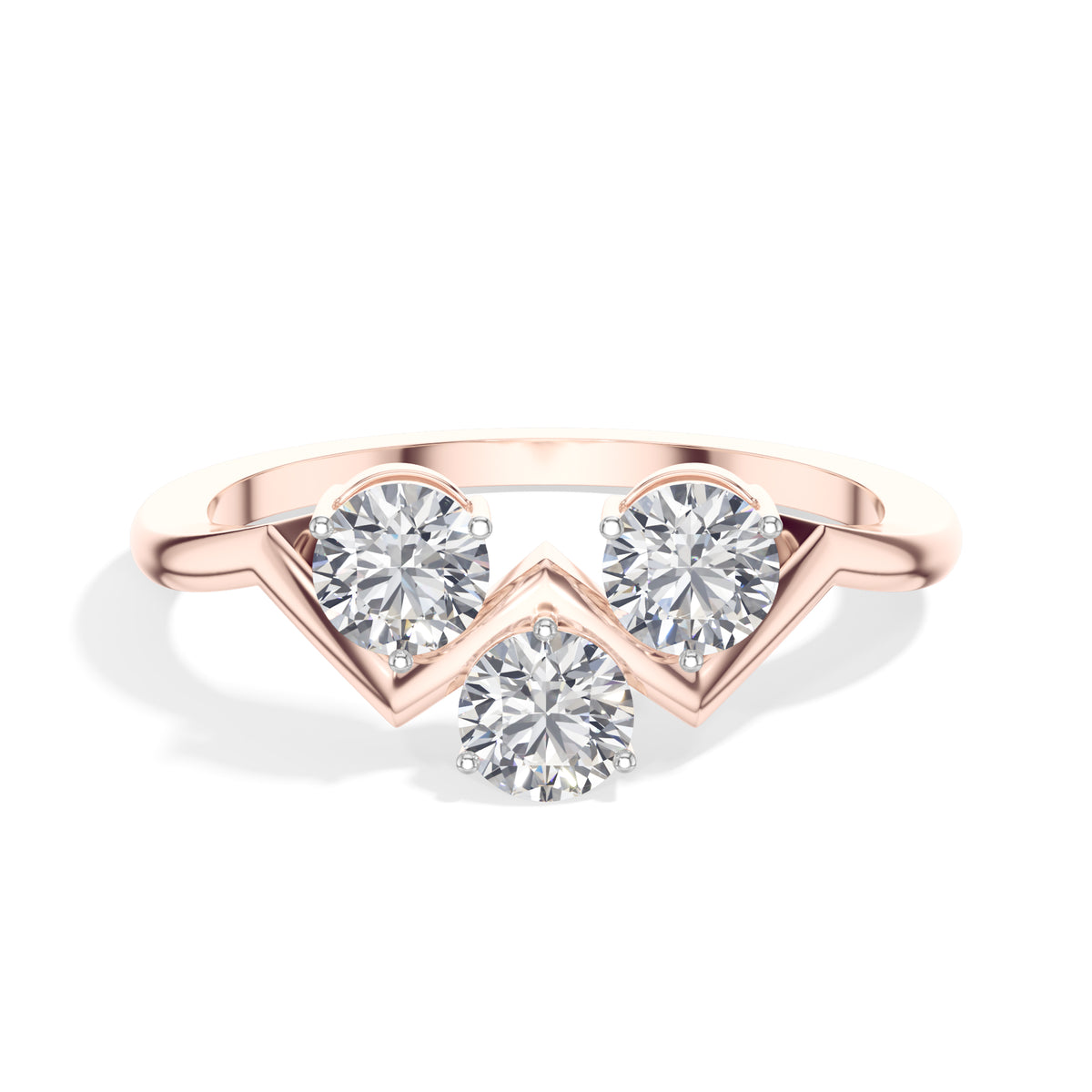 Trinity Ring Round Lab Grown Diamond Three Stone Chevron Band