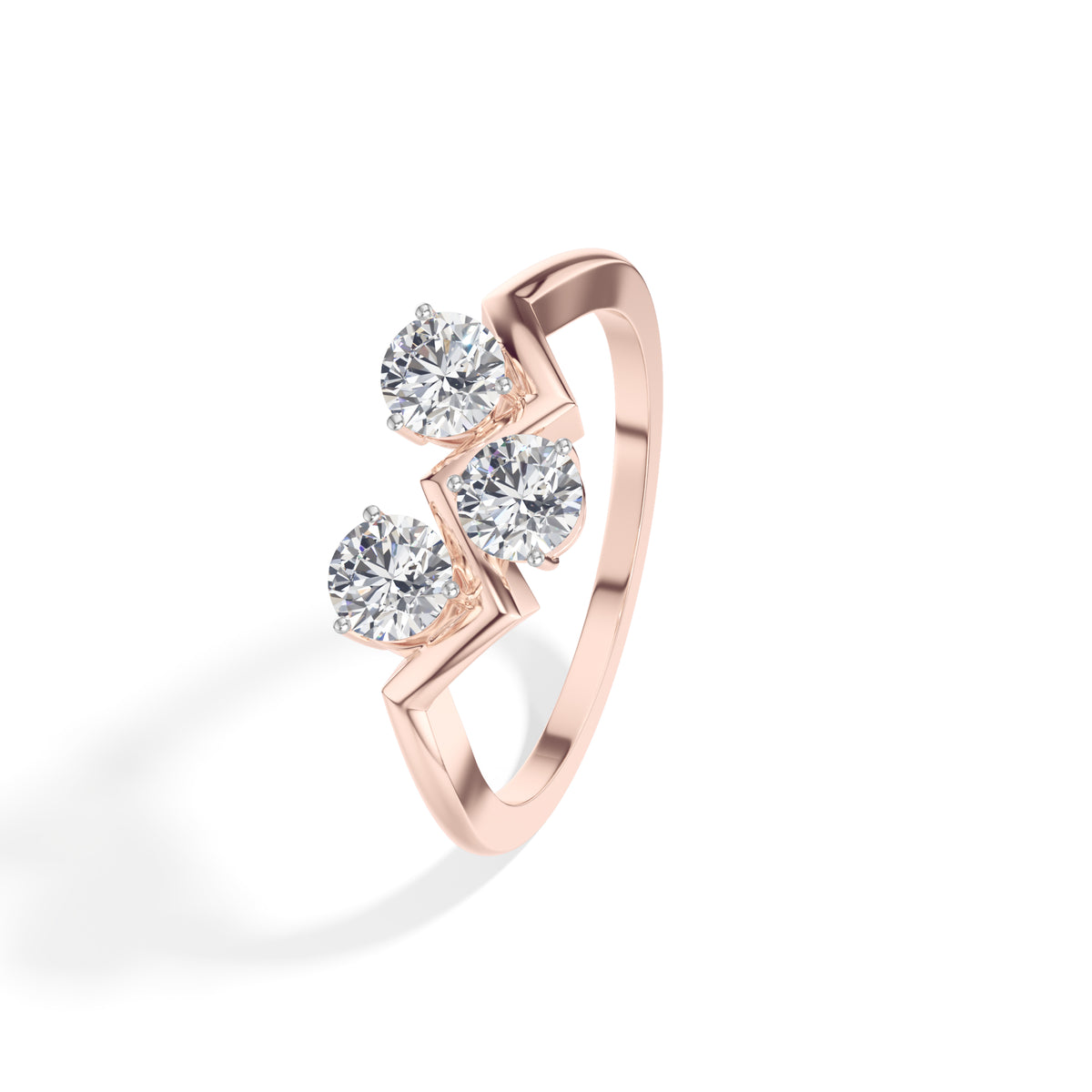 Trinity Ring Round Lab Grown Diamond Three Stone Chevron Band