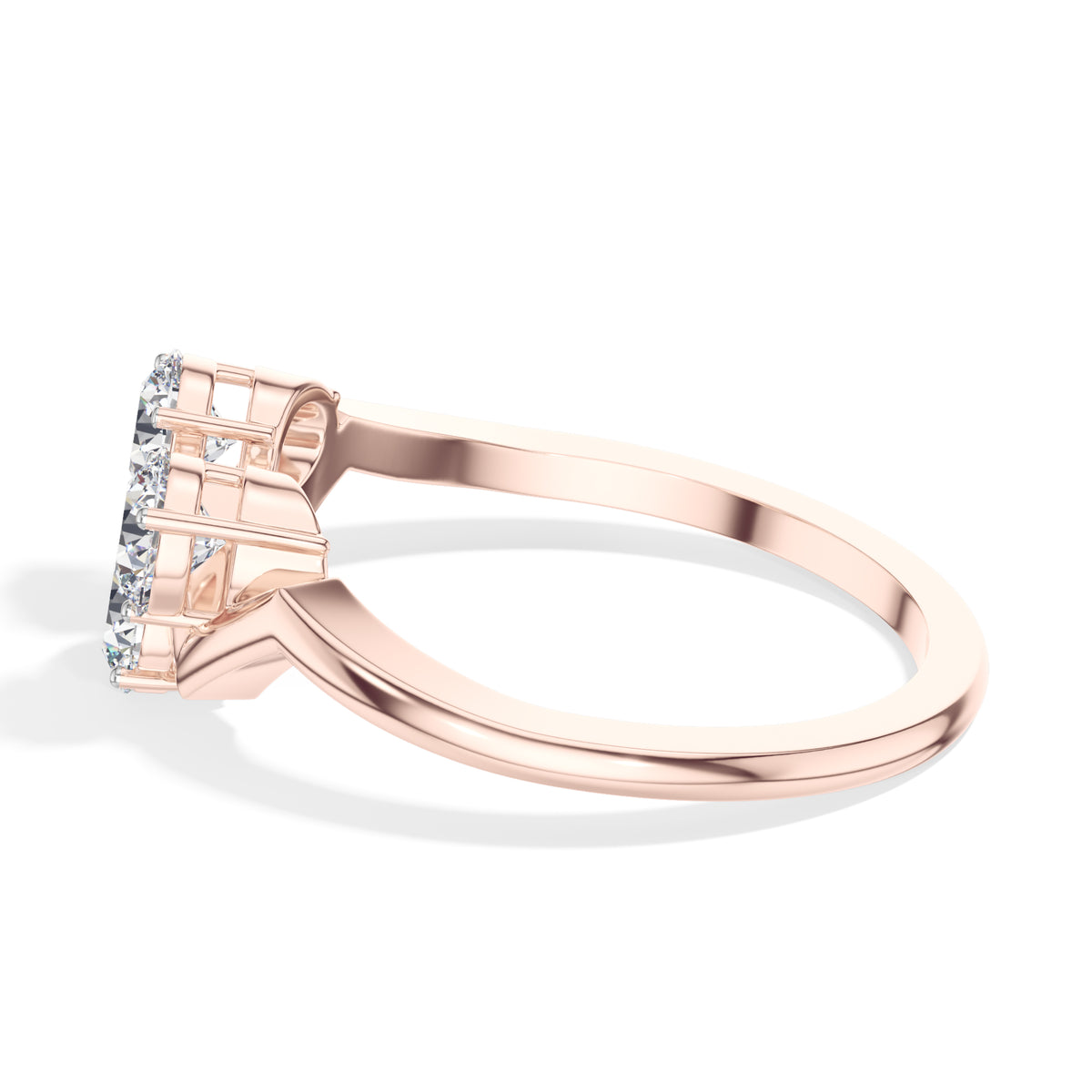 Trinity Ring Round Lab Grown Diamond Three Stone Chevron Band