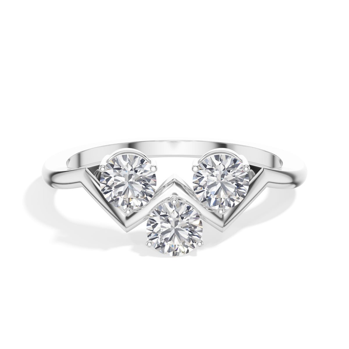 Trinity Ring Round Lab Grown Diamond Three Stone Chevron Band