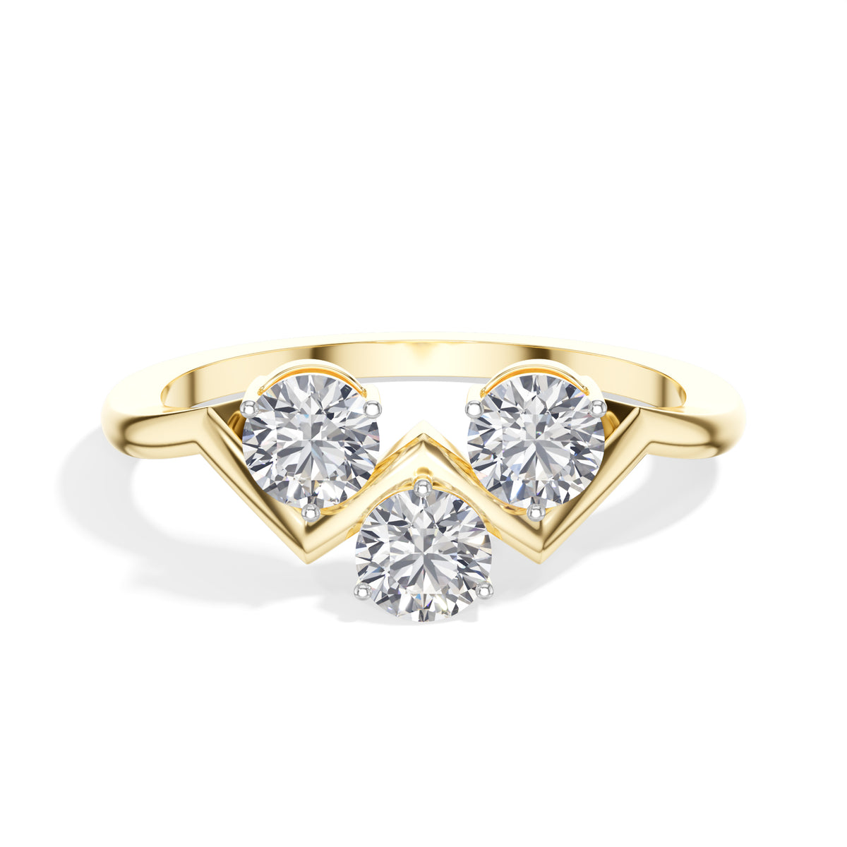 Trinity Ring Round Lab Grown Diamond Three Stone Chevron Band