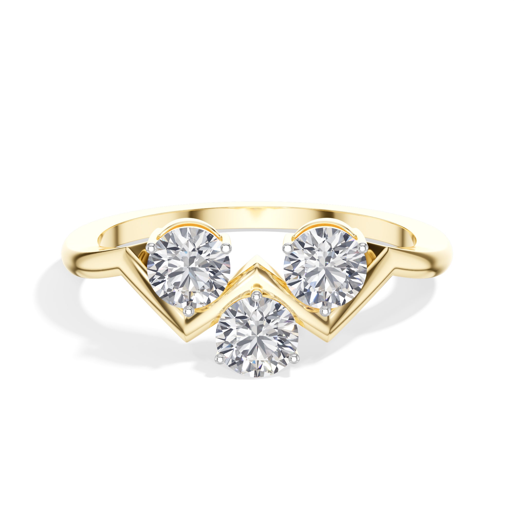Trinity Ring Round Lab Grown Diamond Three Stone Chevron Band